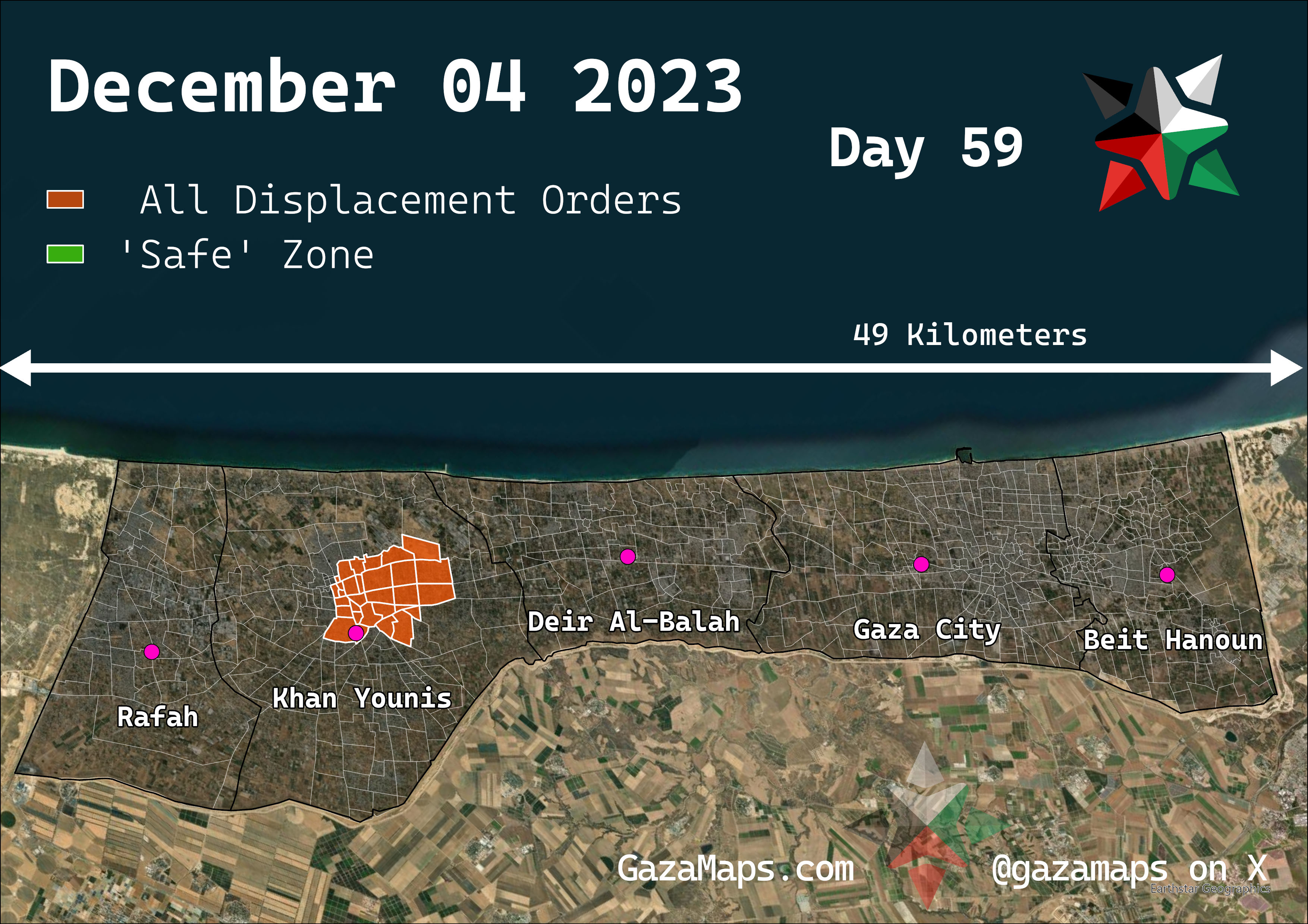 GazaMaps original map, based on IDF displacement order from 04 December 2023