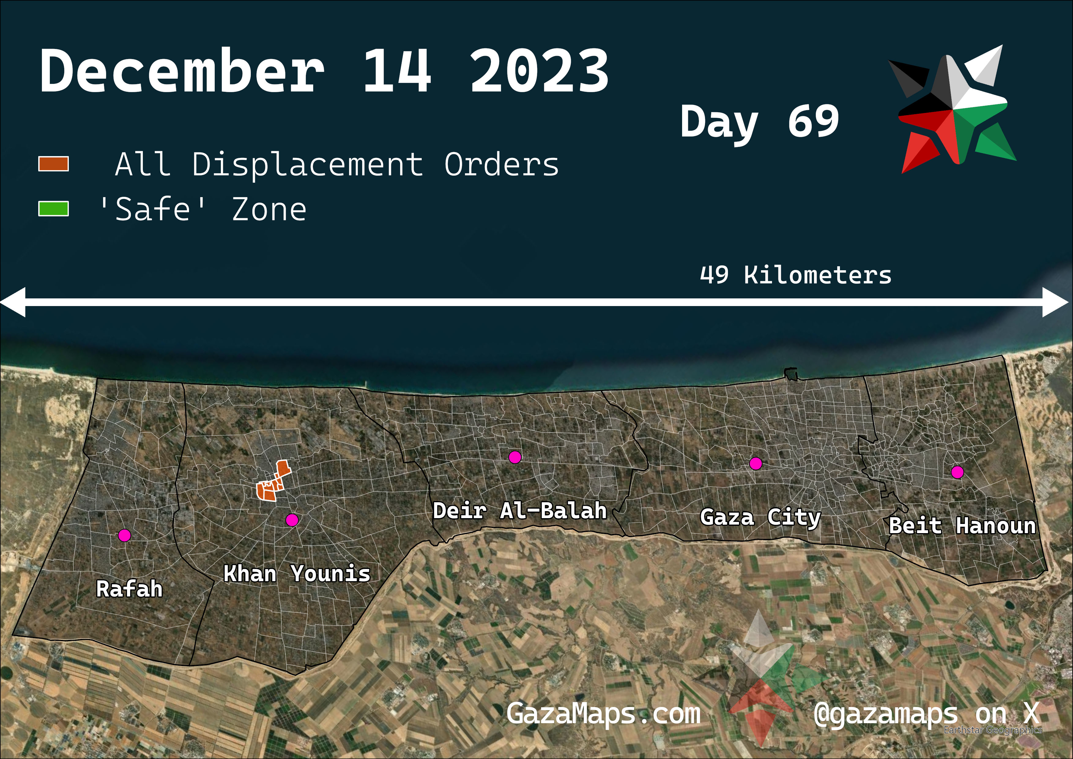 GazaMaps original map, based on IDF displacement order from 14 December 2023