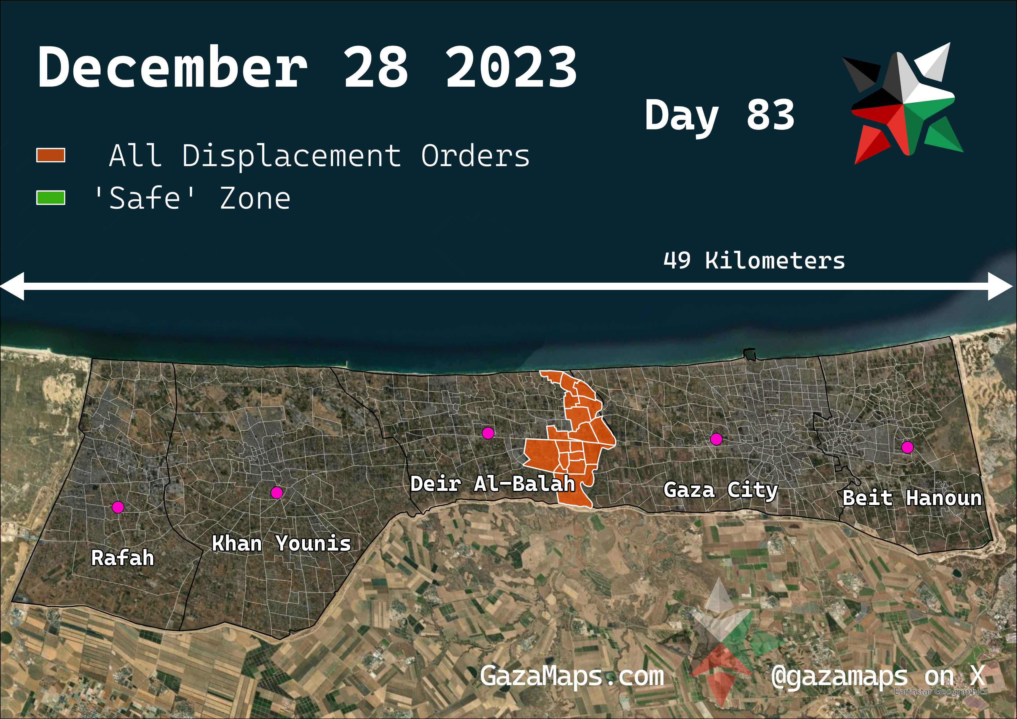 GazaMaps original map, based on IDF displacement order from 28 December 2023