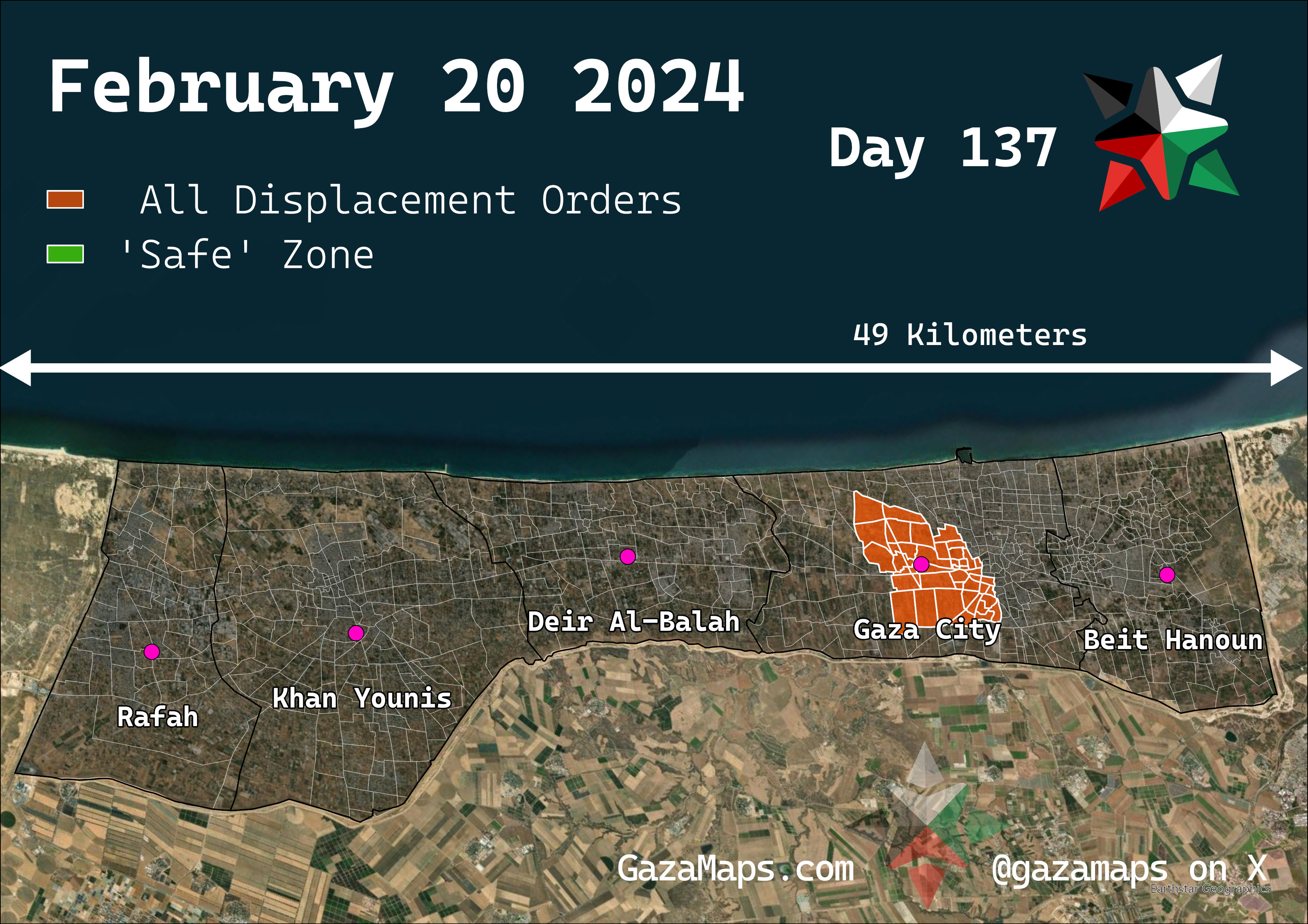 GazaMaps original map, based on IDF displacement order from 20 February 2024