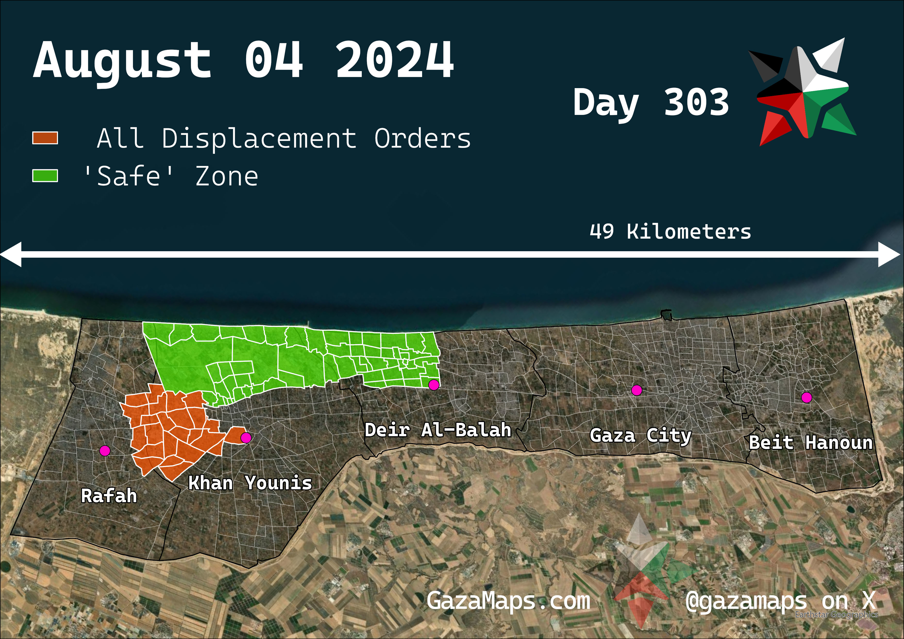 GazaMaps original map, based on IDF displacement order from 04 August 2024