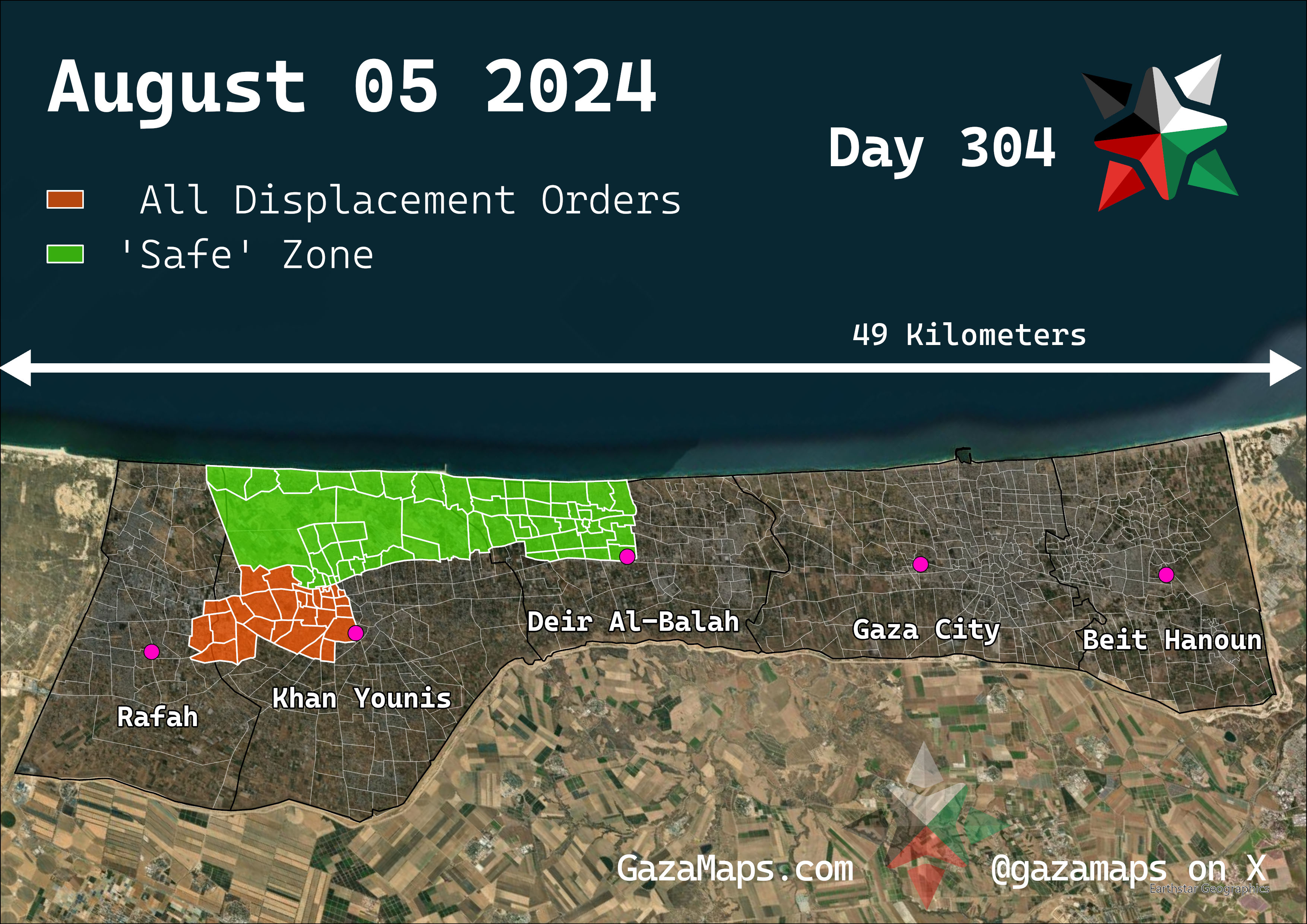 GazaMaps original map, based on IDF displacement order from 05 August 2024