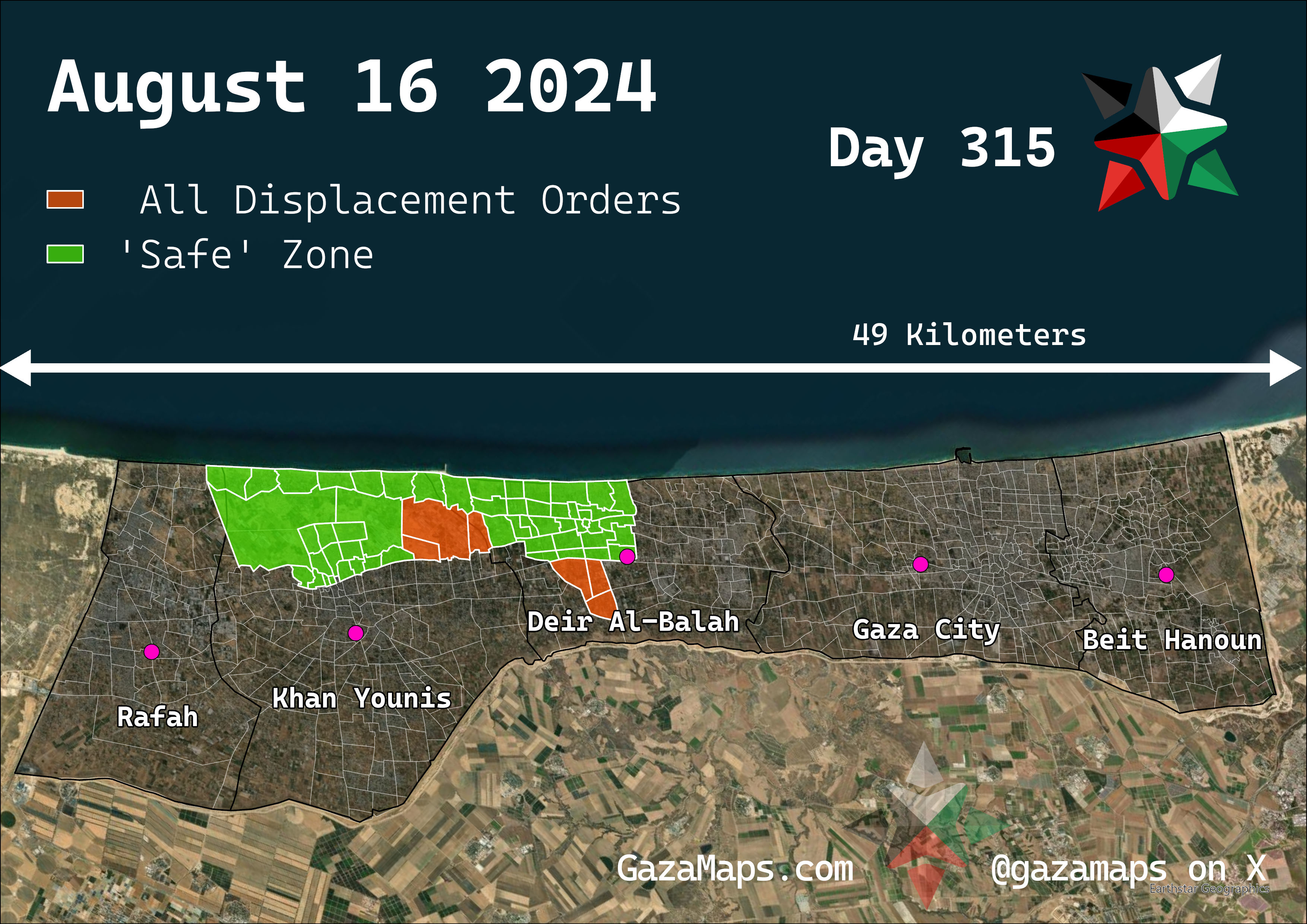 GazaMaps original map, based on IDF displacement order from 16 August 2024