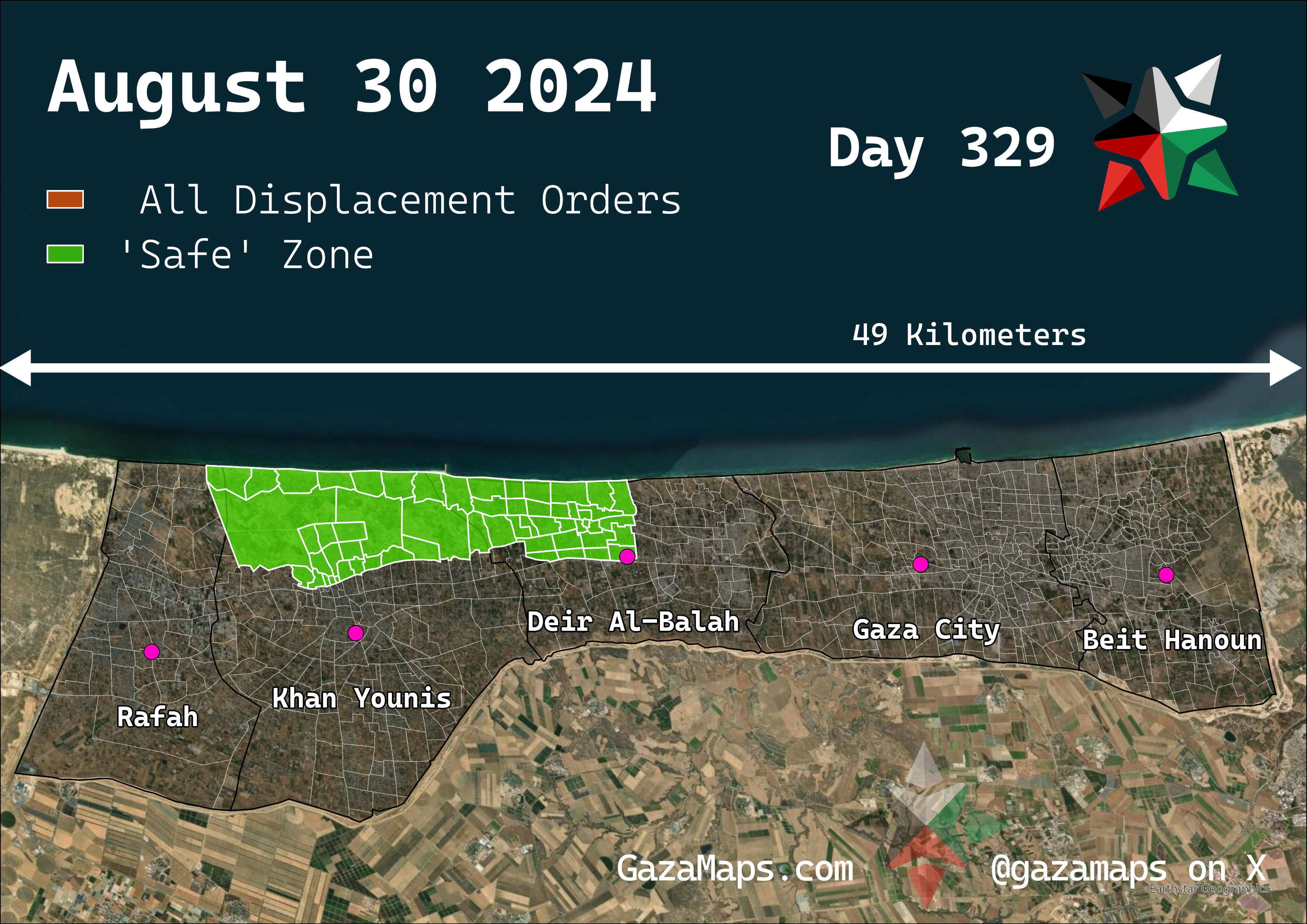 GazaMaps original map, based on IDF displacement order from 30 August 2024