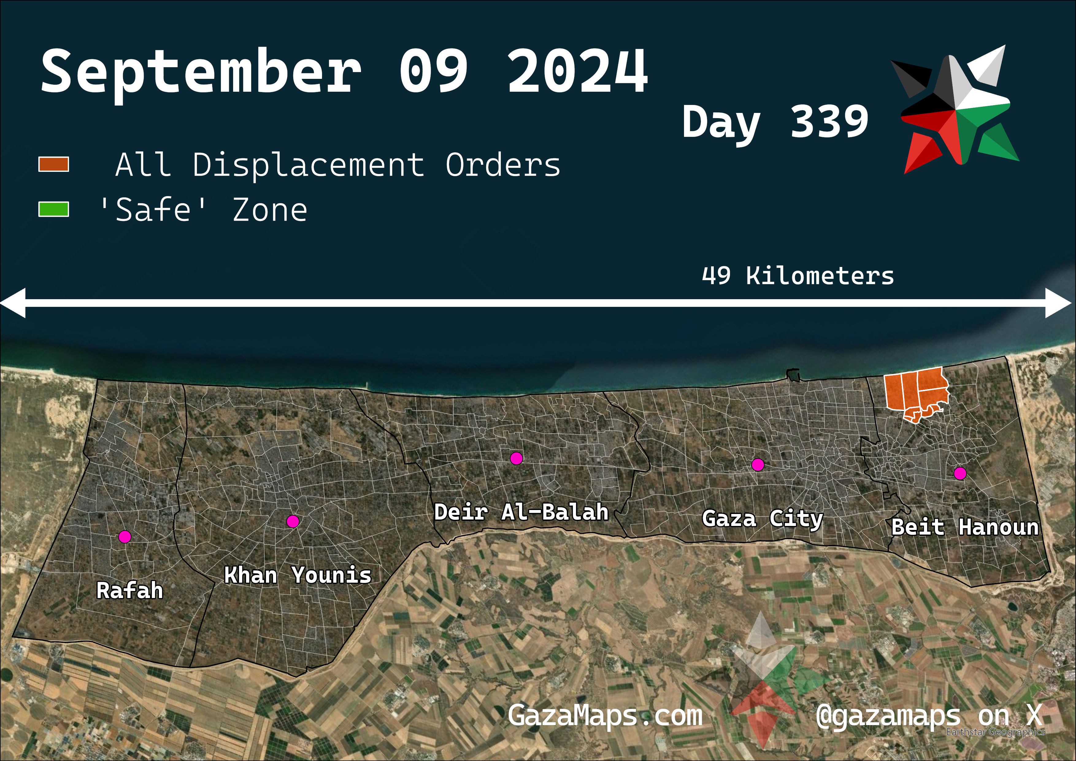 GazaMaps original map, based on IDF displacement order from 09 September 2024