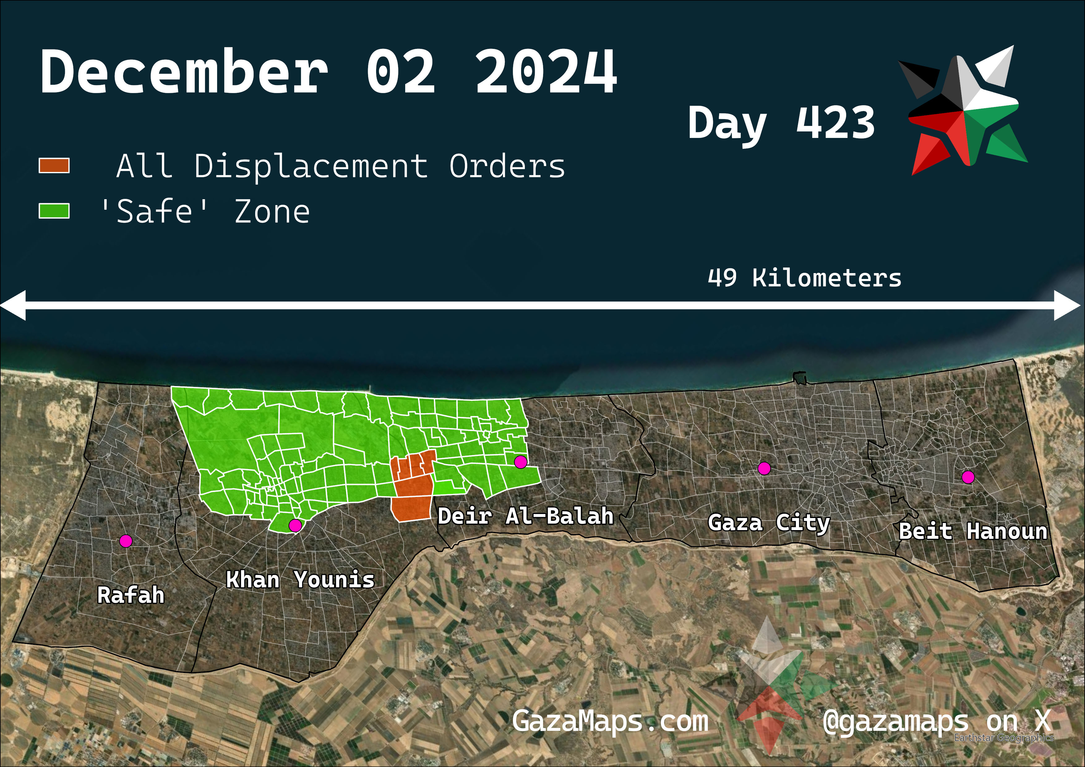 GazaMaps original map, based on IDF displacement order from 02 December 2024