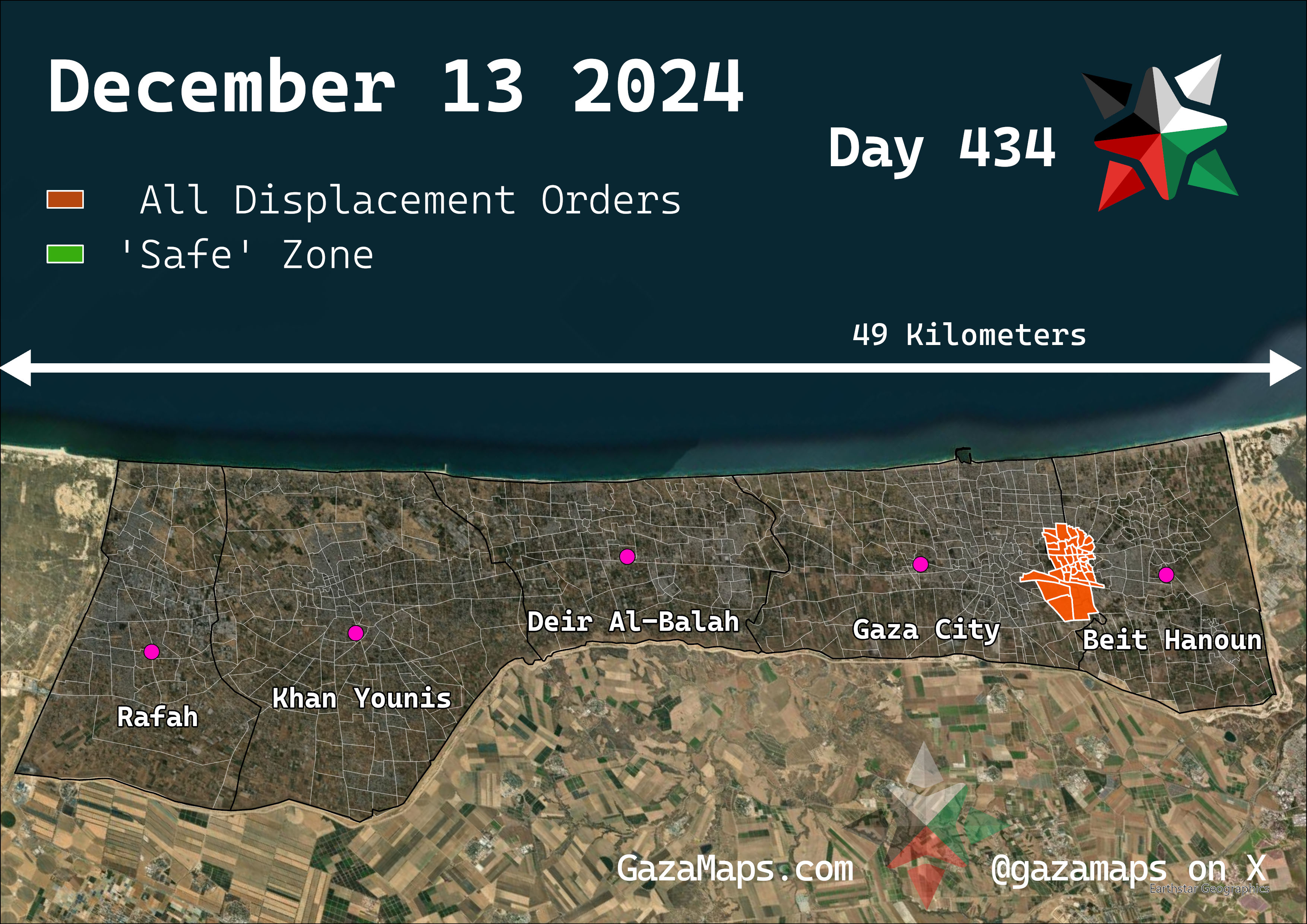 GazaMaps original map, based on IDF displacement order from 13 December 2024
