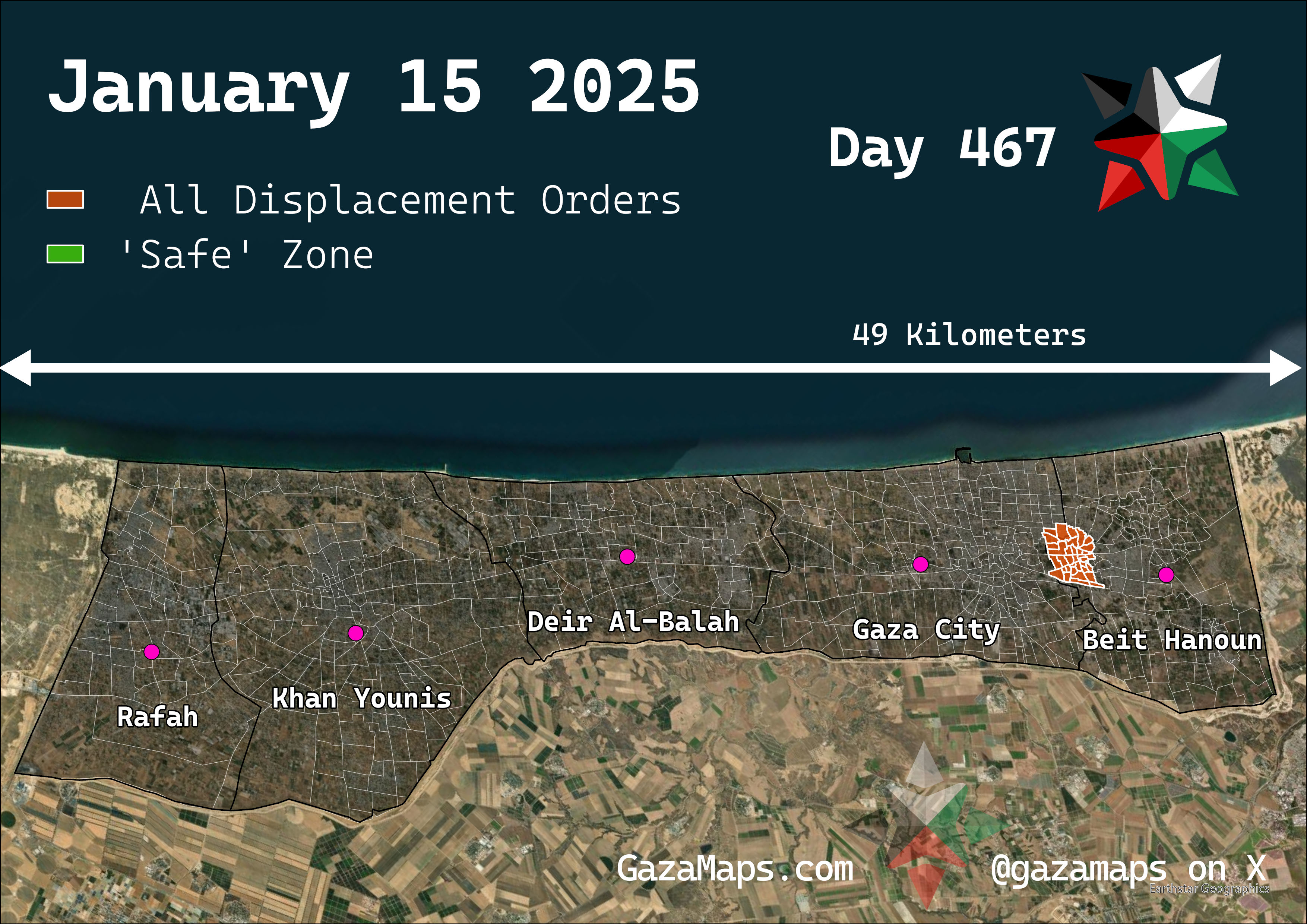 GazaMaps original map, based on IDF displacement order from 15 January 2025