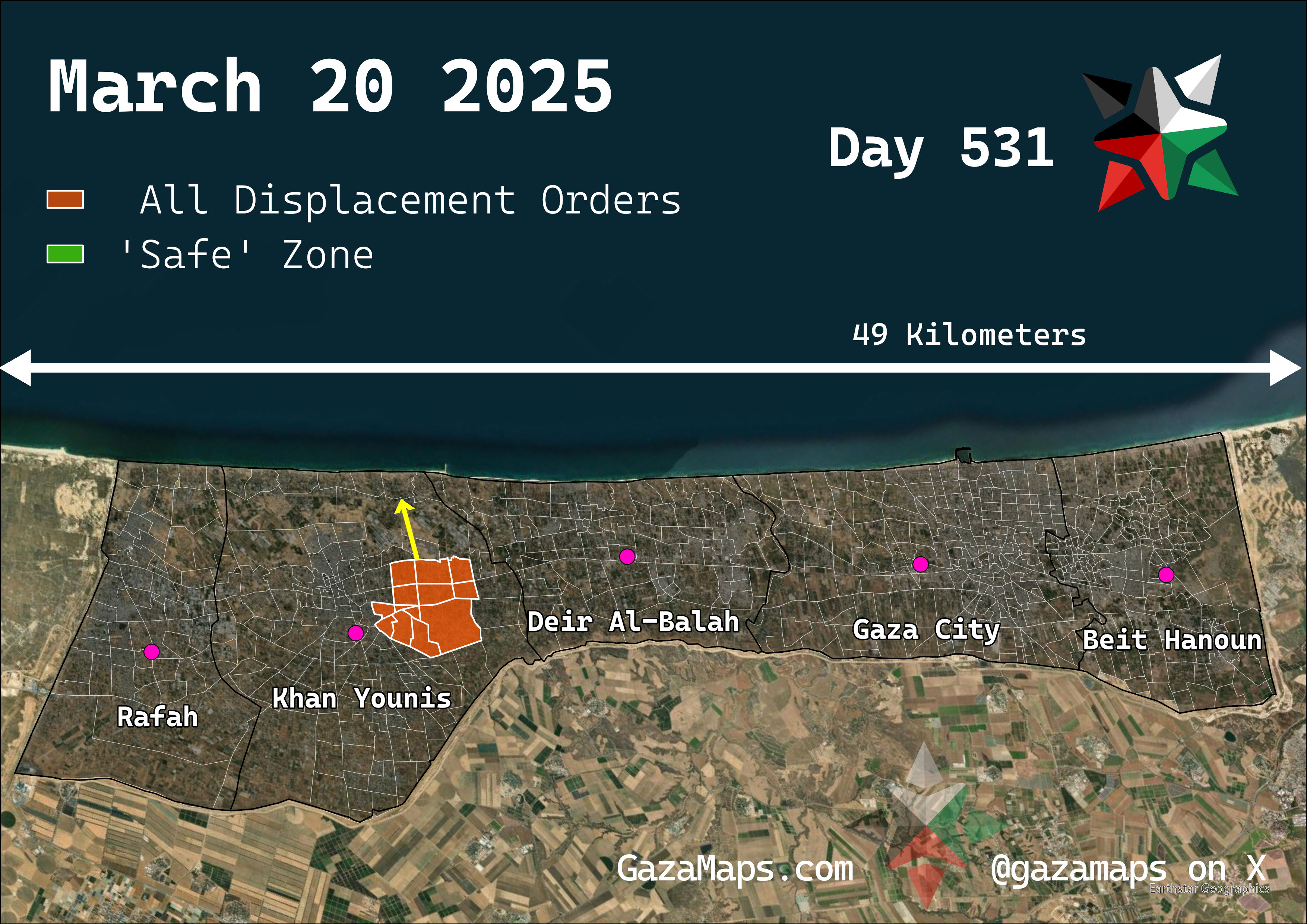 GazaMaps original map, based on IDF displacement order from 20 March 2025