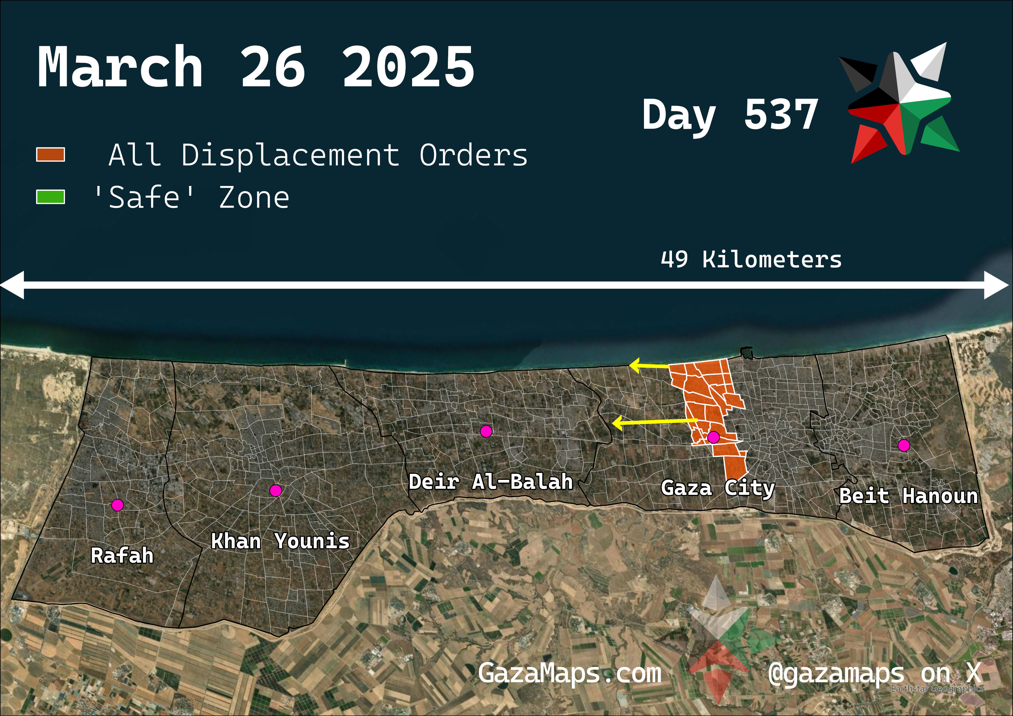 GazaMaps original map, based on IDF displacement order from 26 March 2025
