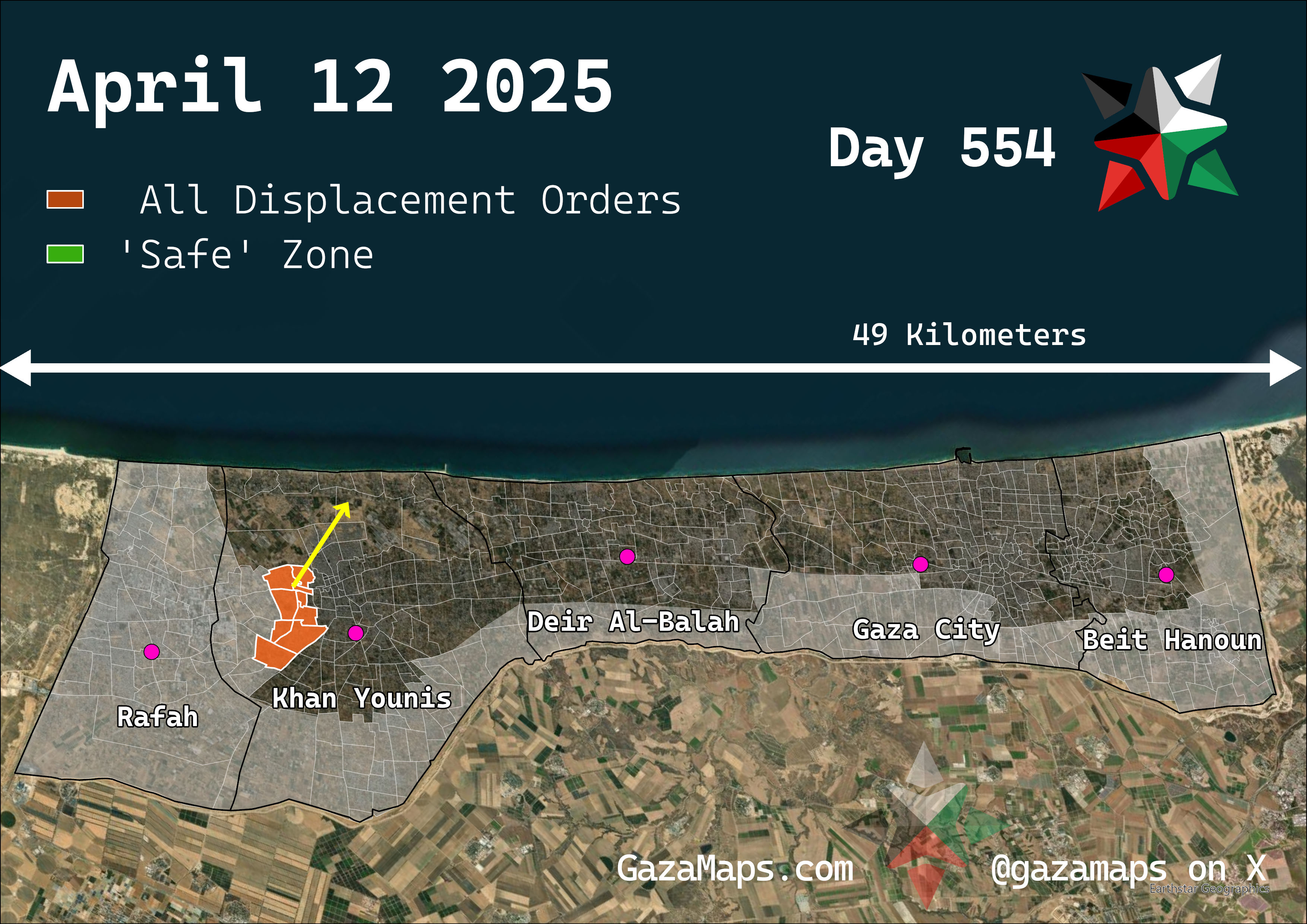 GazaMaps original map, based on IDF displacement order from 12 April 2025