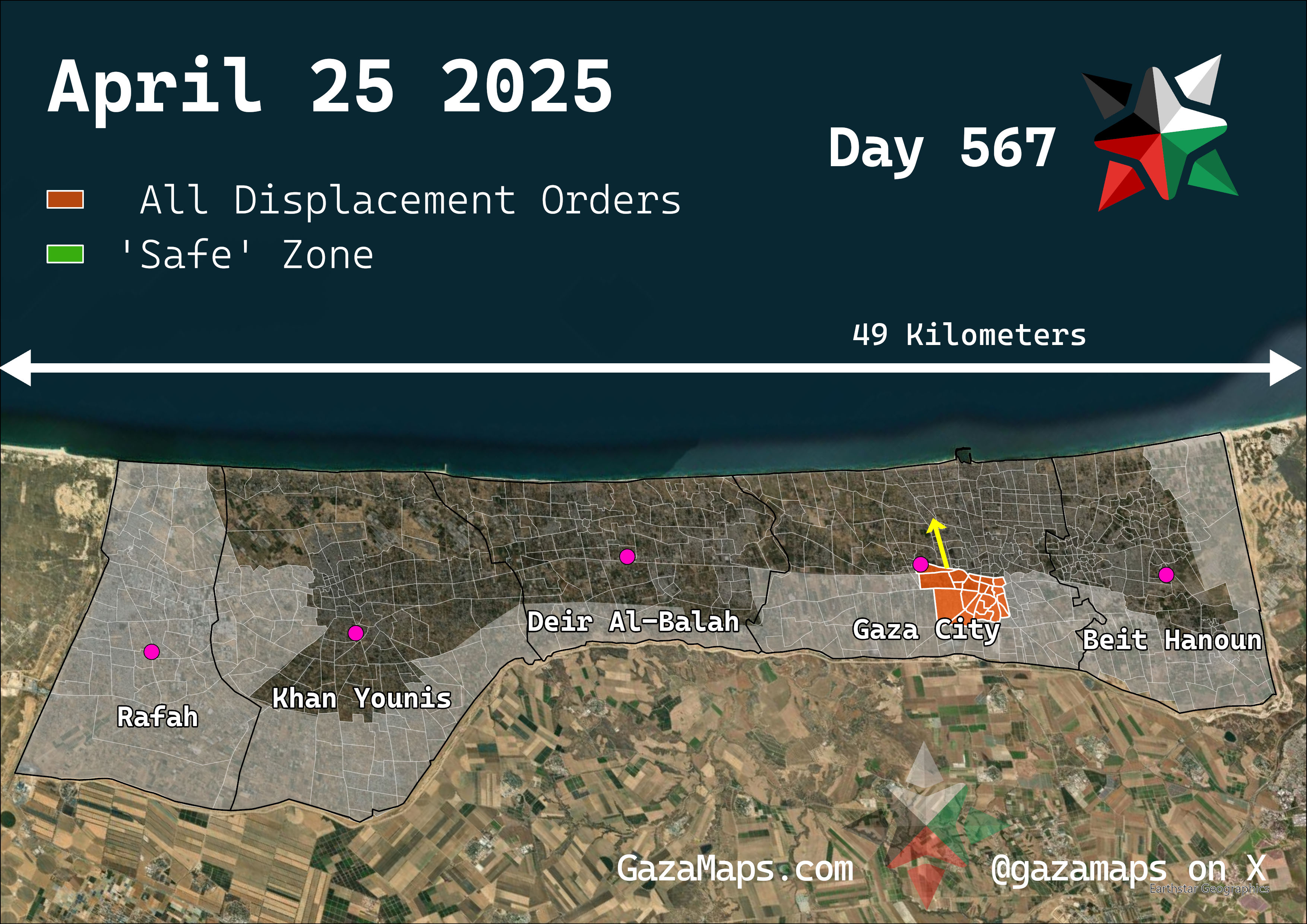GazaMaps original map, based on IDF displacement order from 25 April 2025
