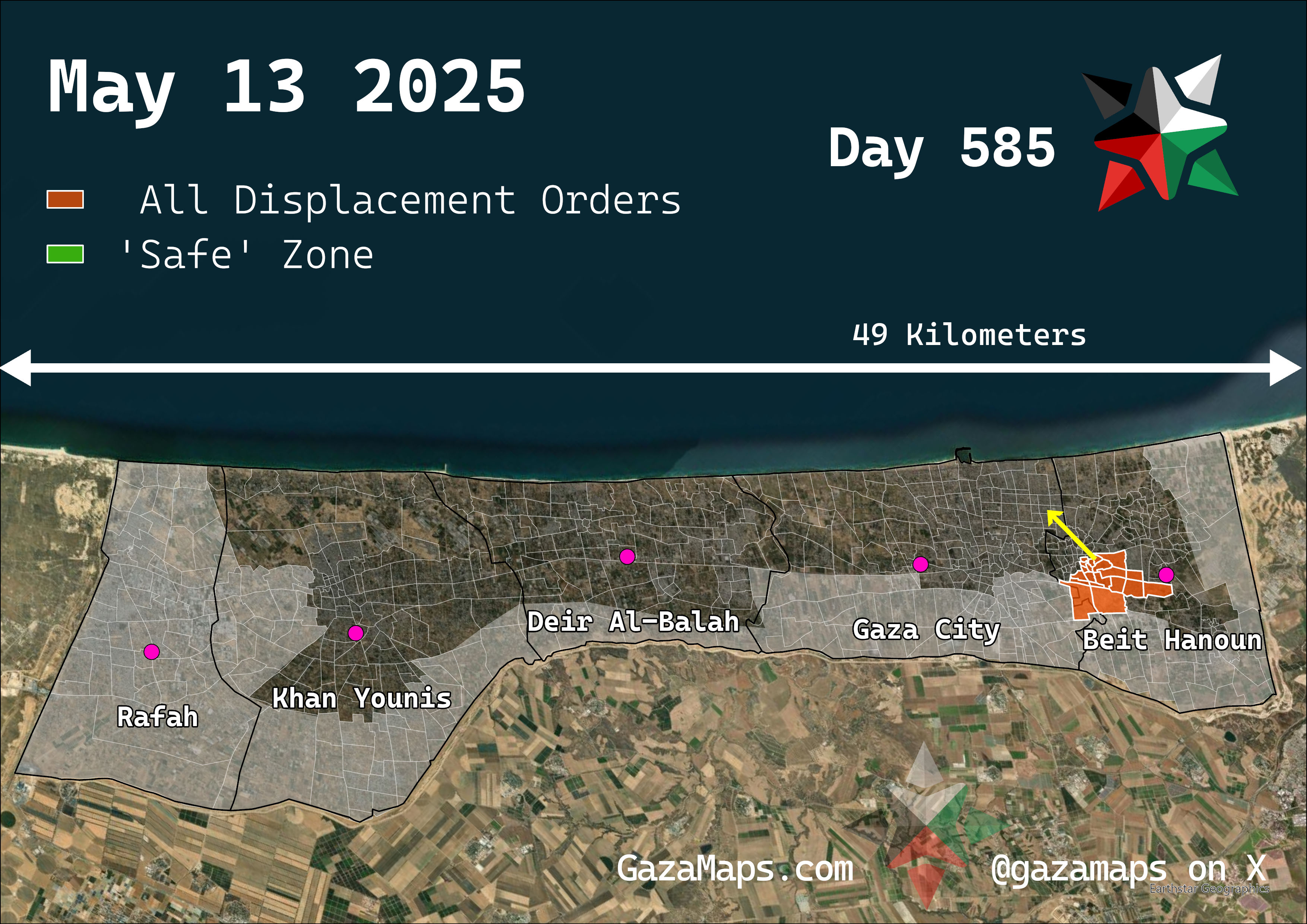 GazaMaps original map, based on IDF displacement order from 13 May 2025