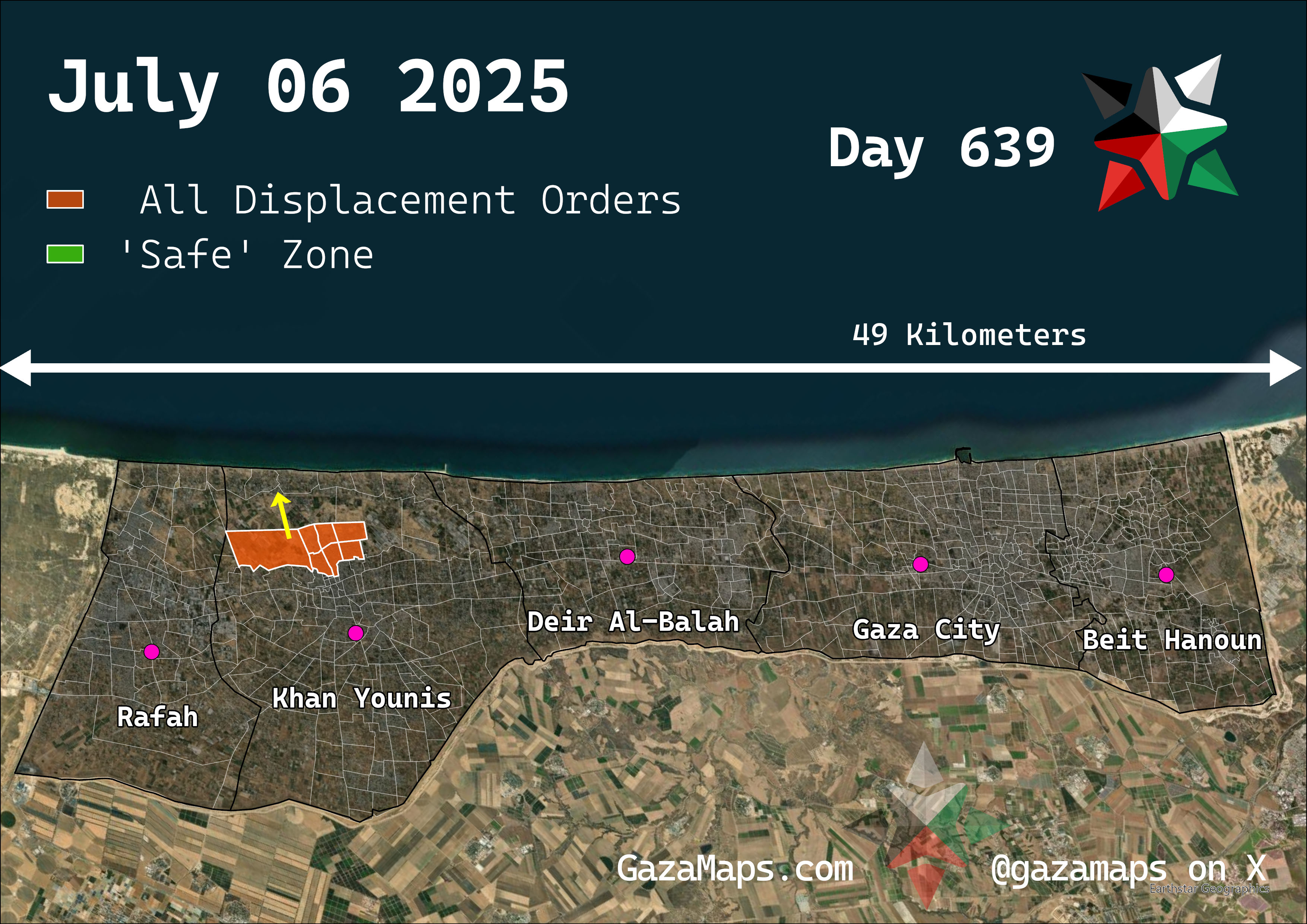 GazaMaps original map, based on IDF displacement order from 06 July 2025