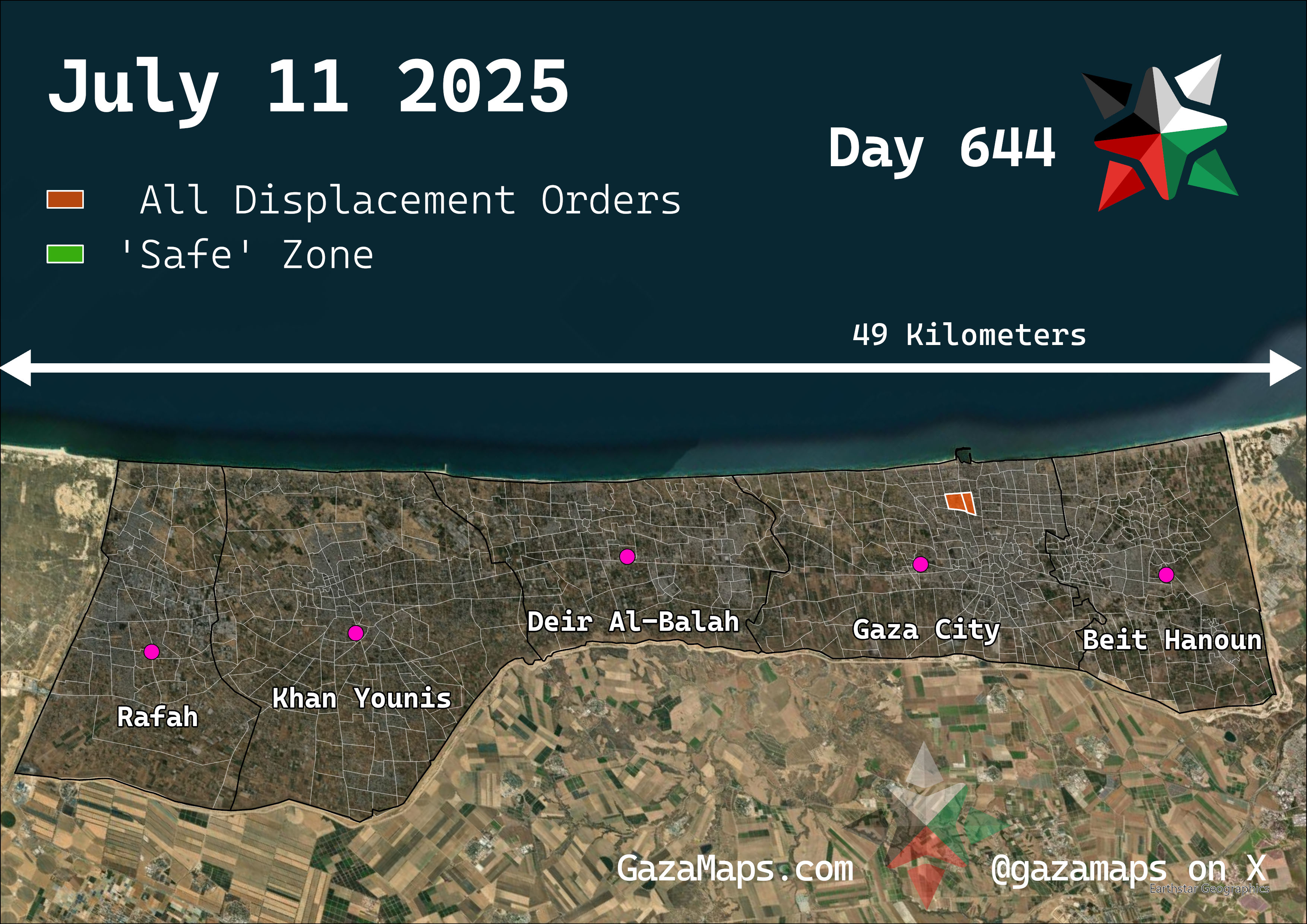 GazaMaps original map, based on IDF displacement order from 11 July 2025