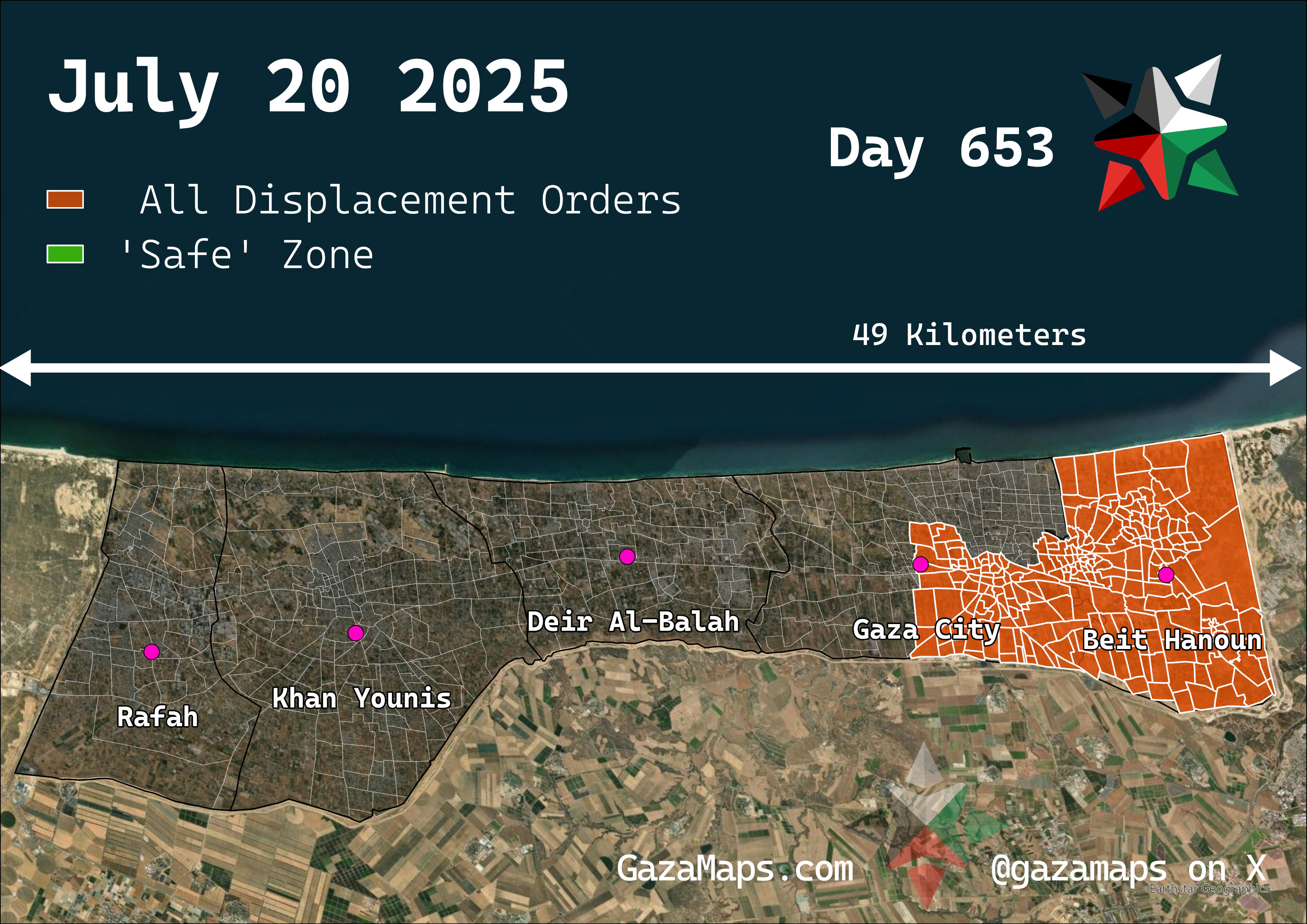 GazaMaps original map, based on IDF displacement order from 20 July 2025