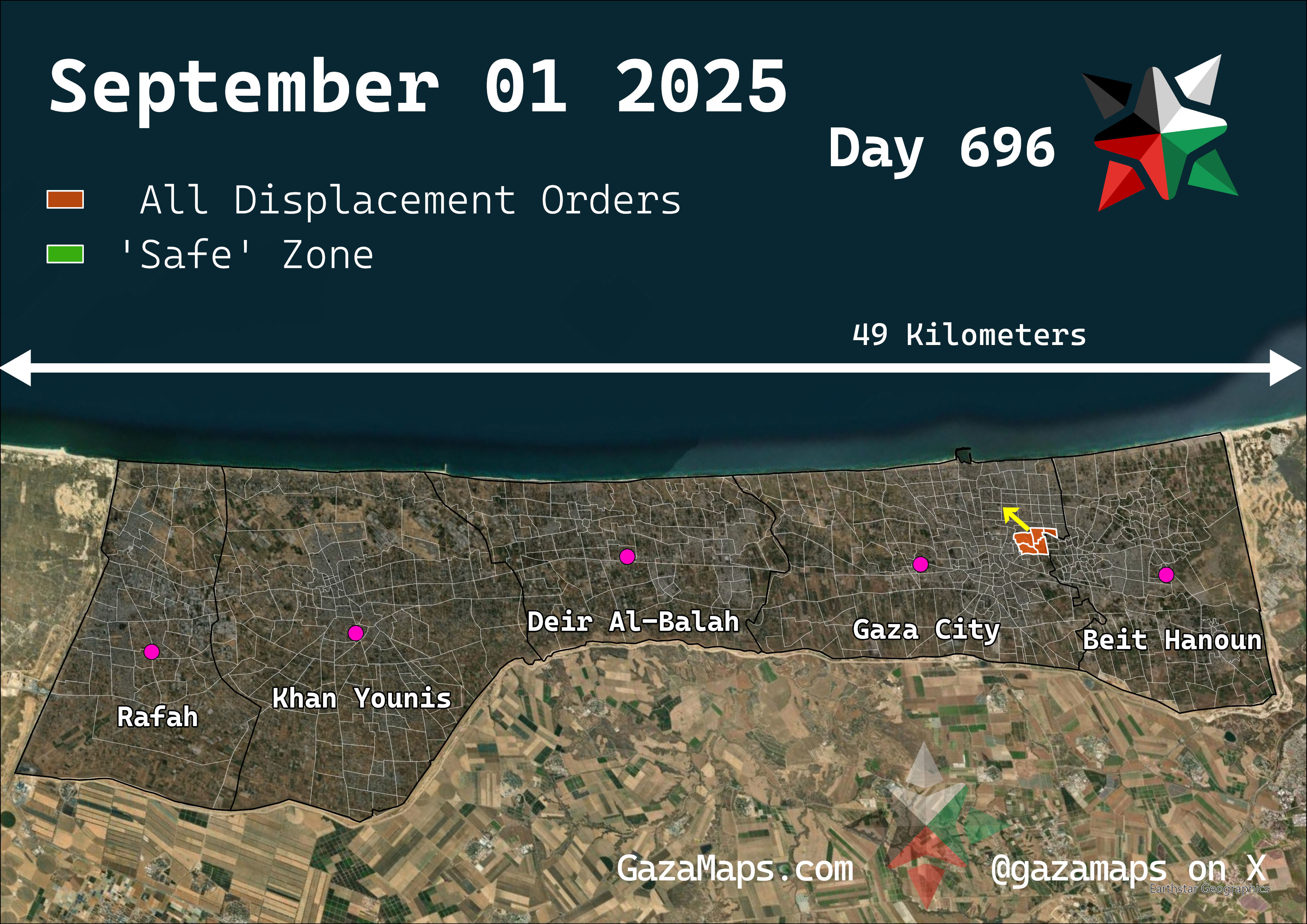 GazaMaps original map, based on IDF displacement order from 01 September 2025