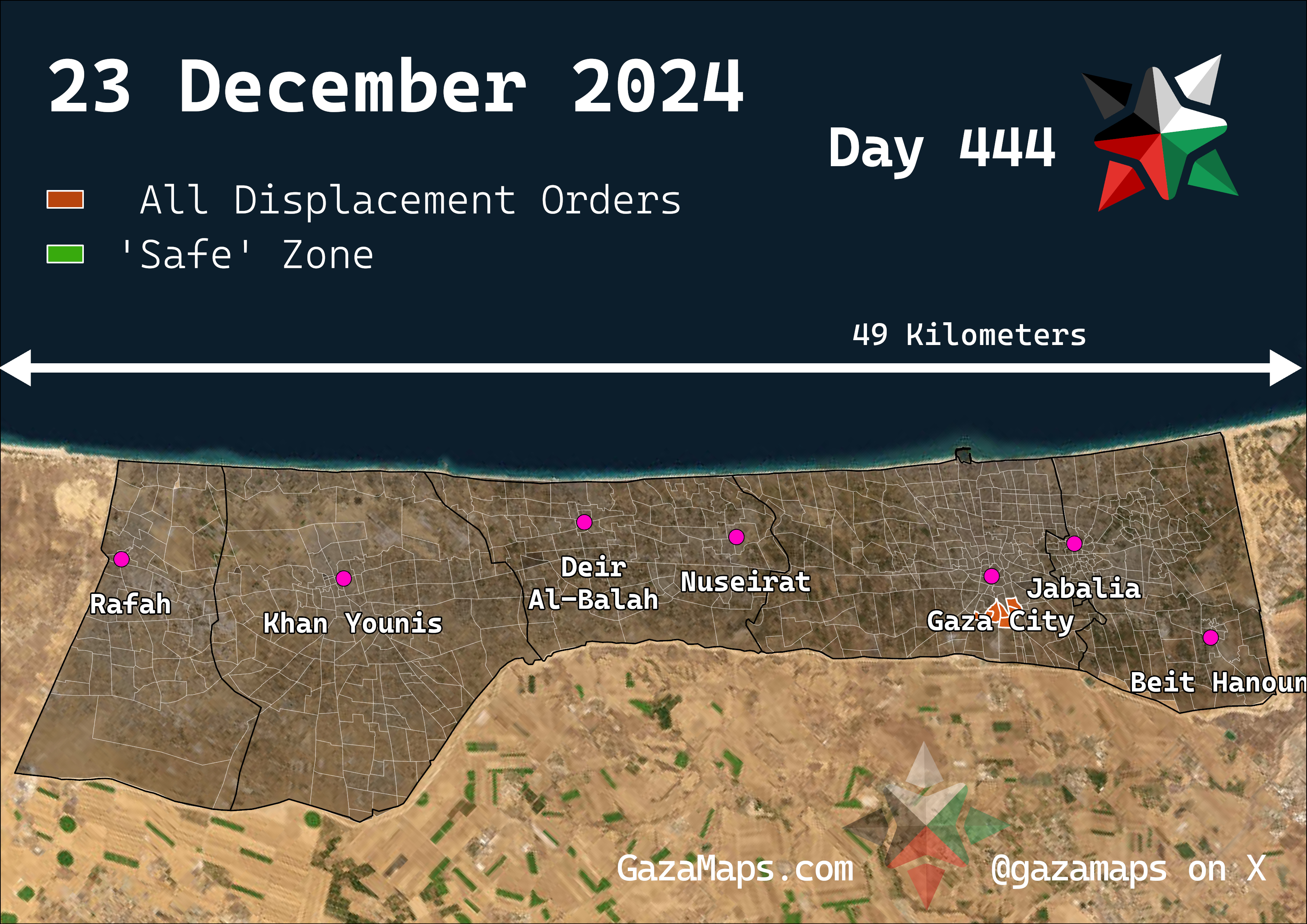 GazaMaps original map, based on IDF displacement order from 23 Dec 2024