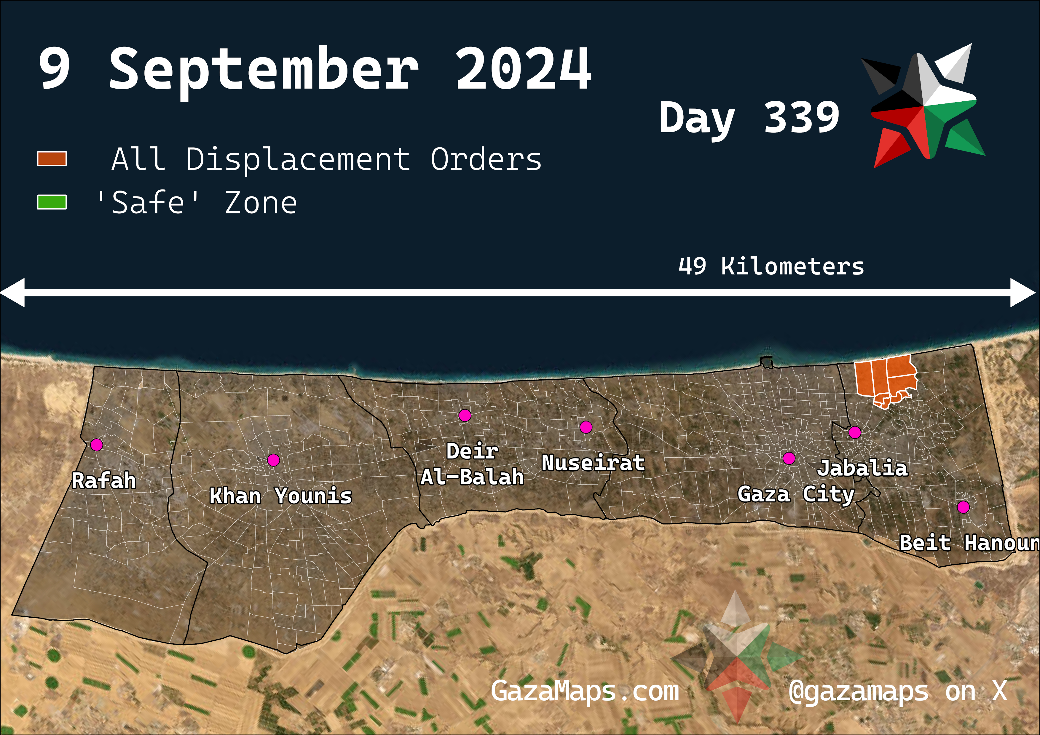 GazaMaps original map, based on IDF displacement order from 9 Sep 2024