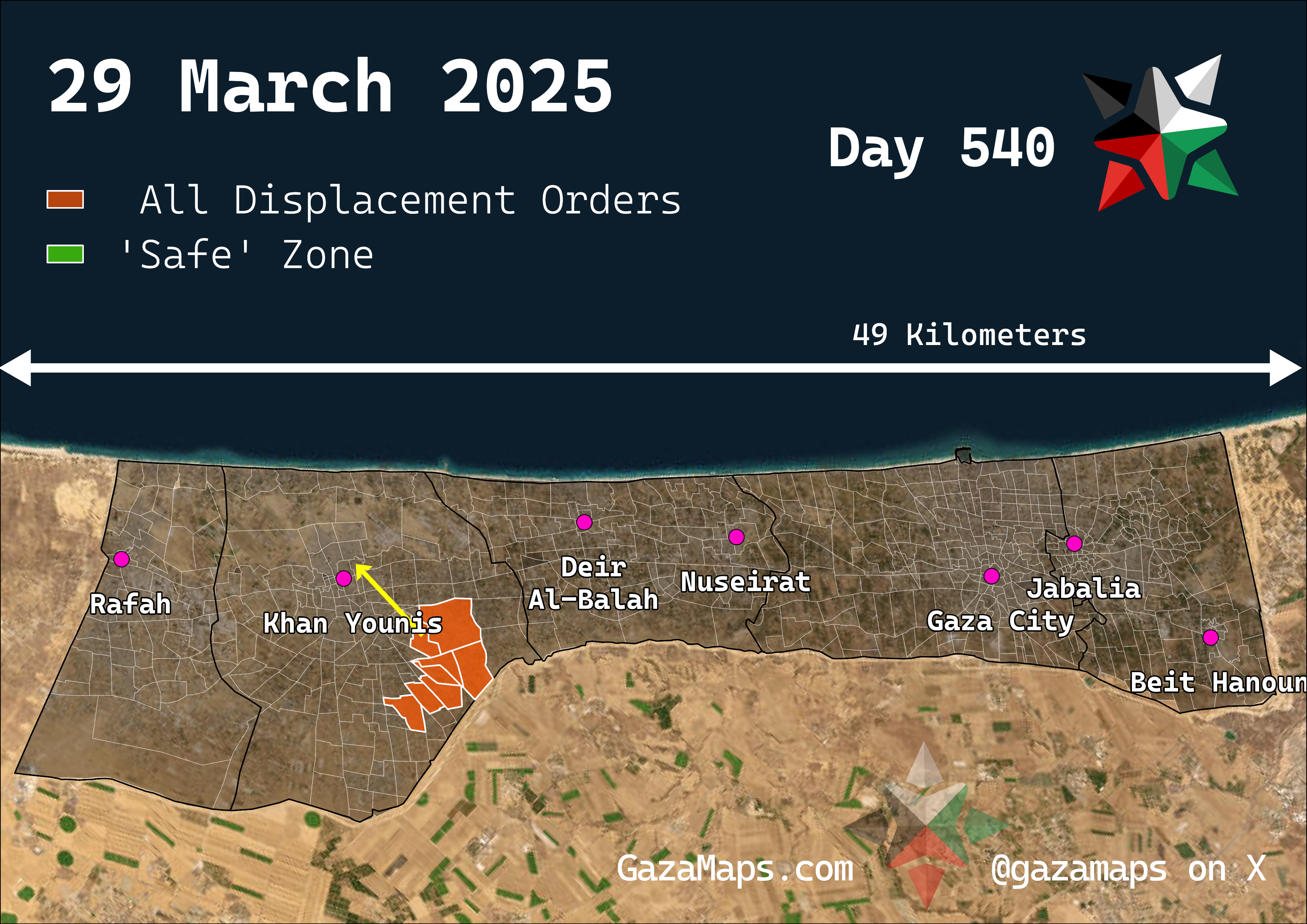 GazaMaps original map, based on IDF displacement order from 29 Mar 2025