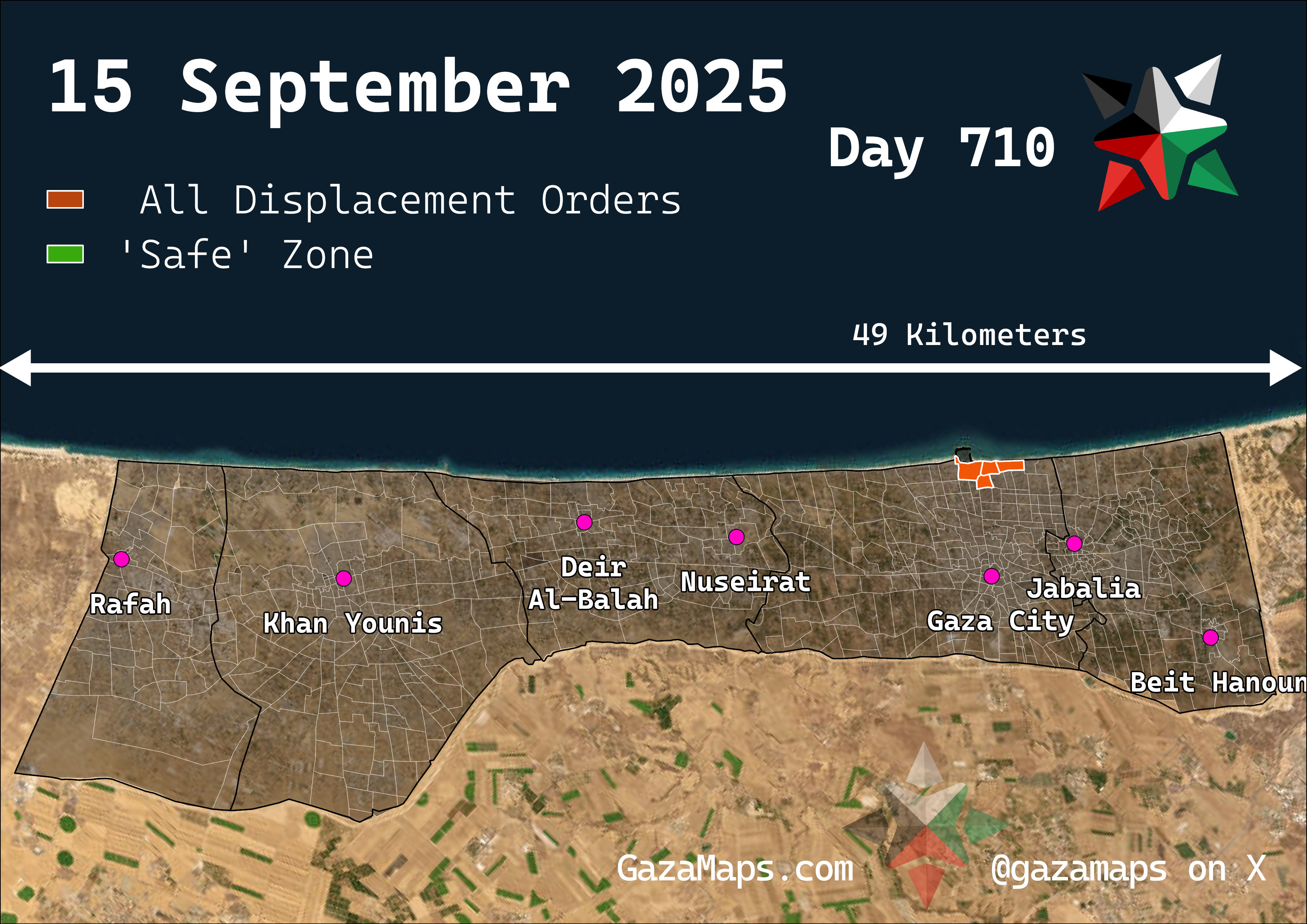 GazaMaps original map, based on IDF displacement order from 15 Sep 2025