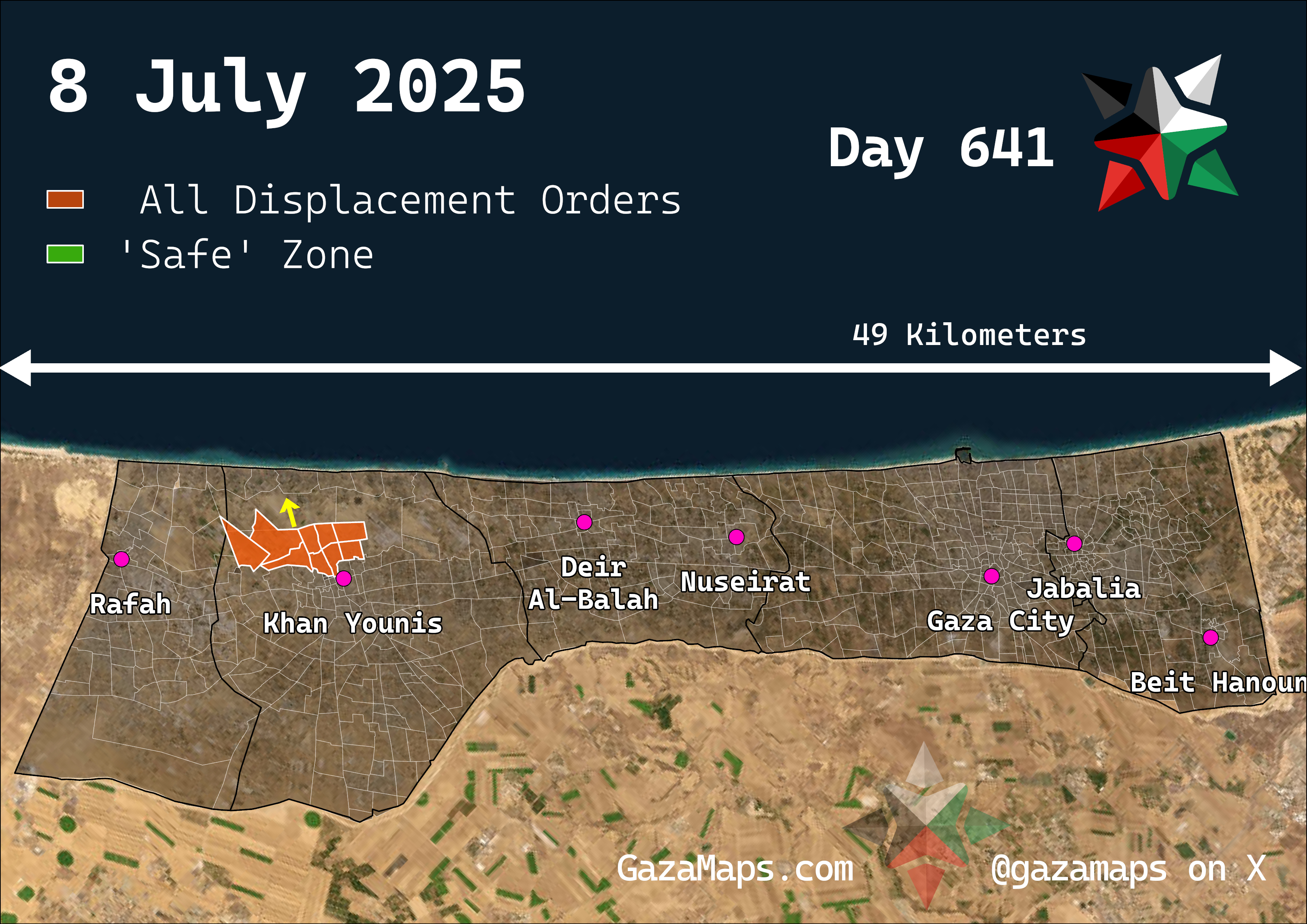 GazaMaps original map, based on IDF displacement order from 8 Jul 2025