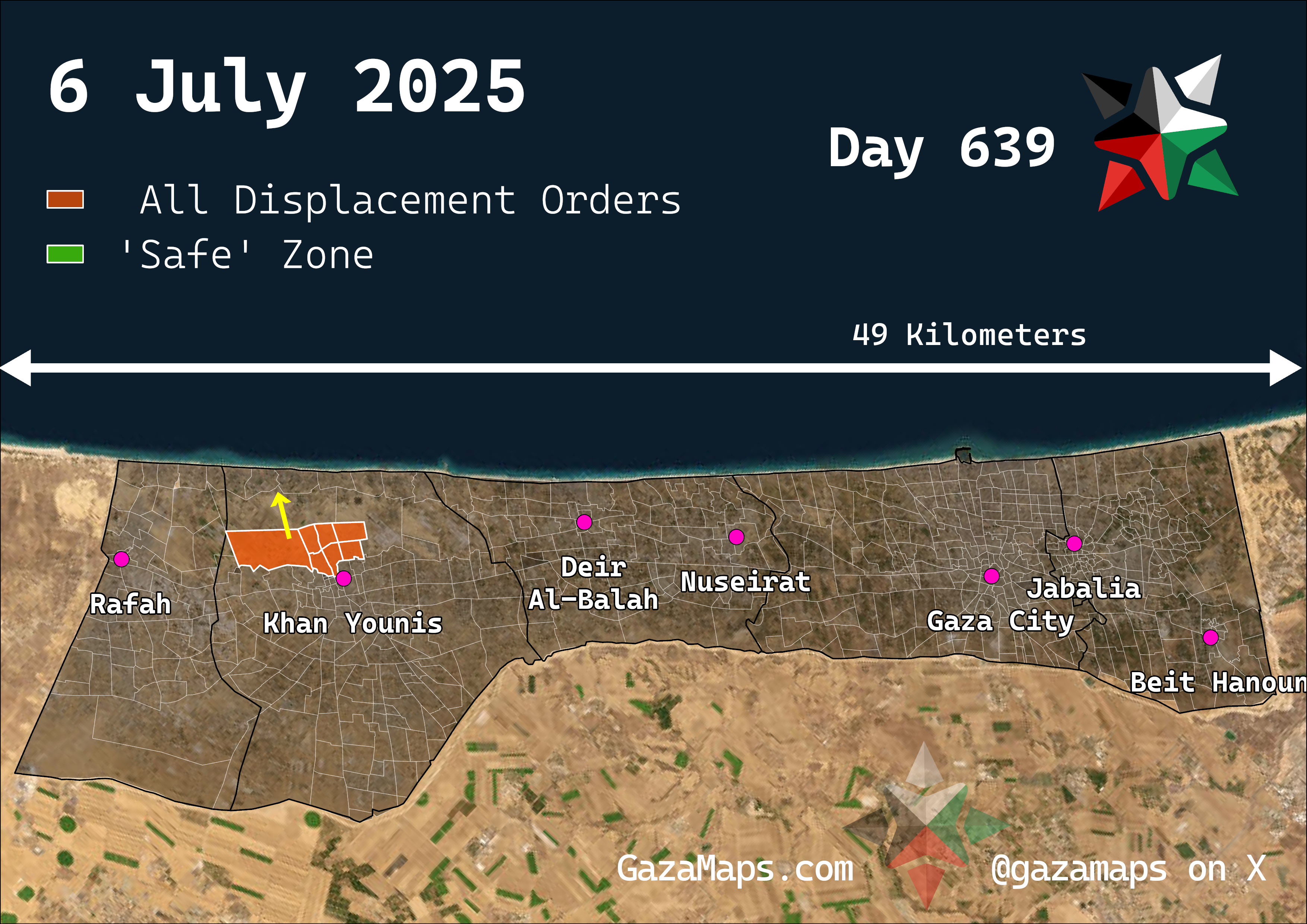 GazaMaps original map, based on IDF displacement order from 6 Jul 2025