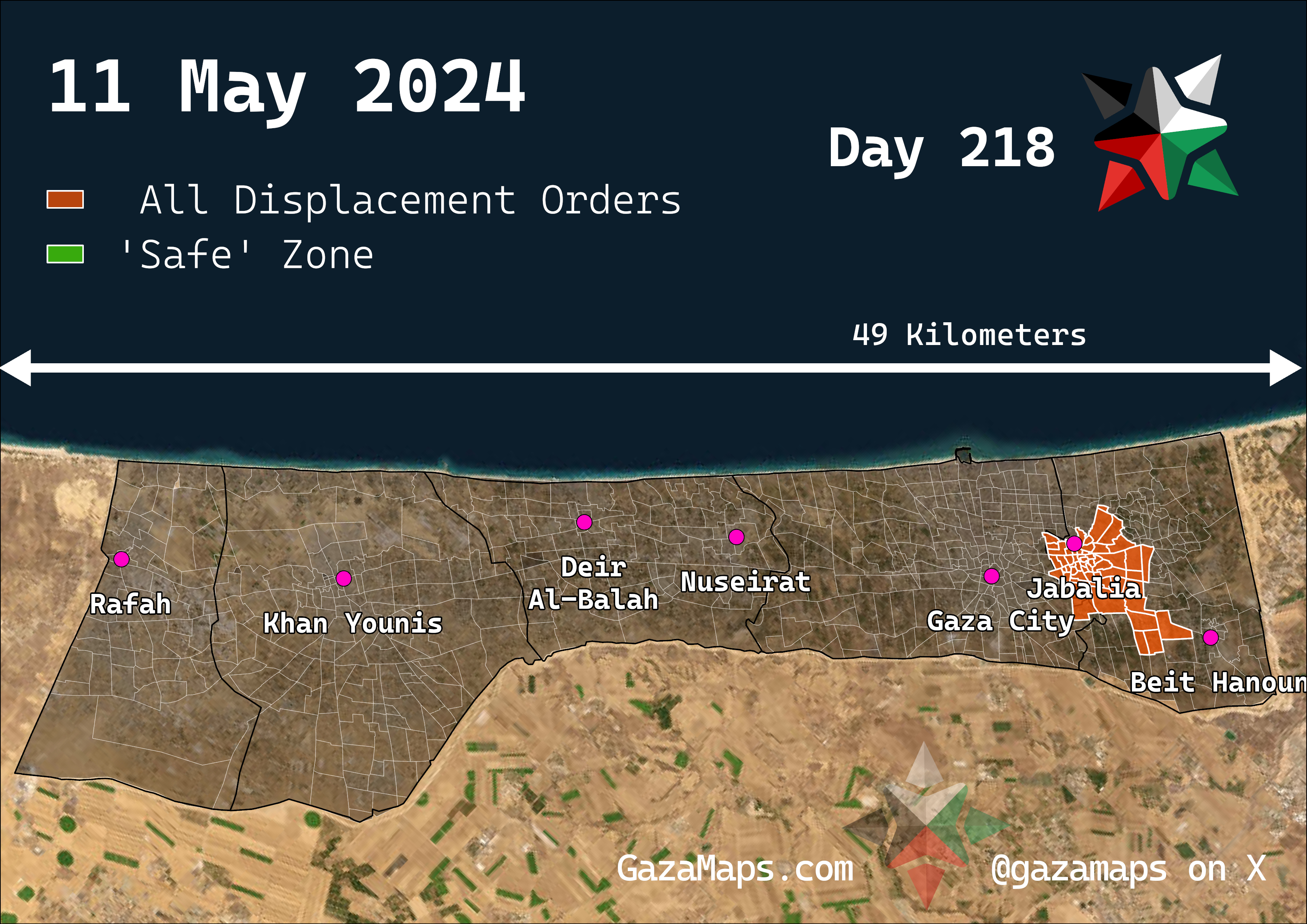 GazaMaps original map, based on IDF displacement order from 11 May 2024