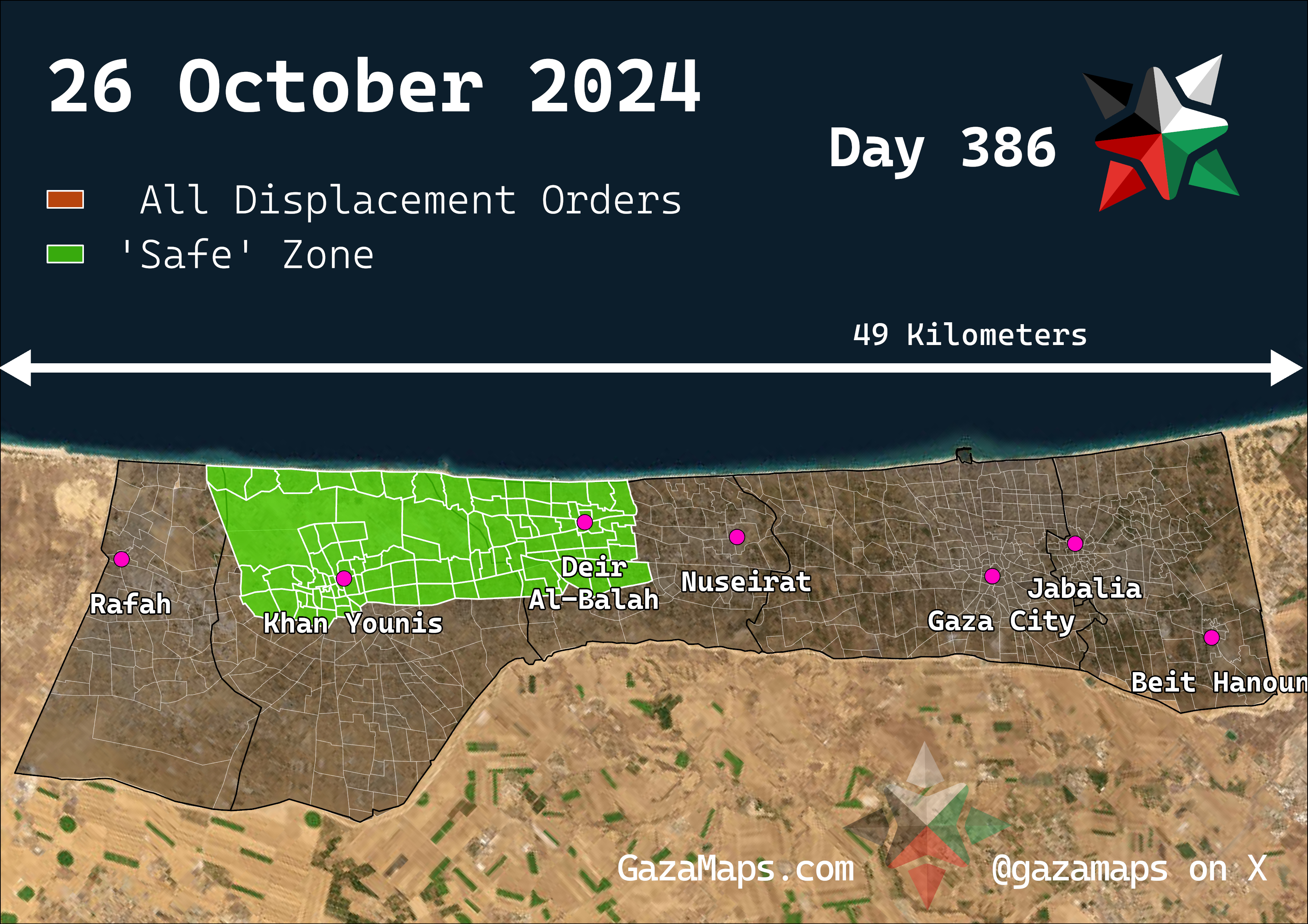 GazaMaps original map, based on IDF displacement order from 26 Oct 2024