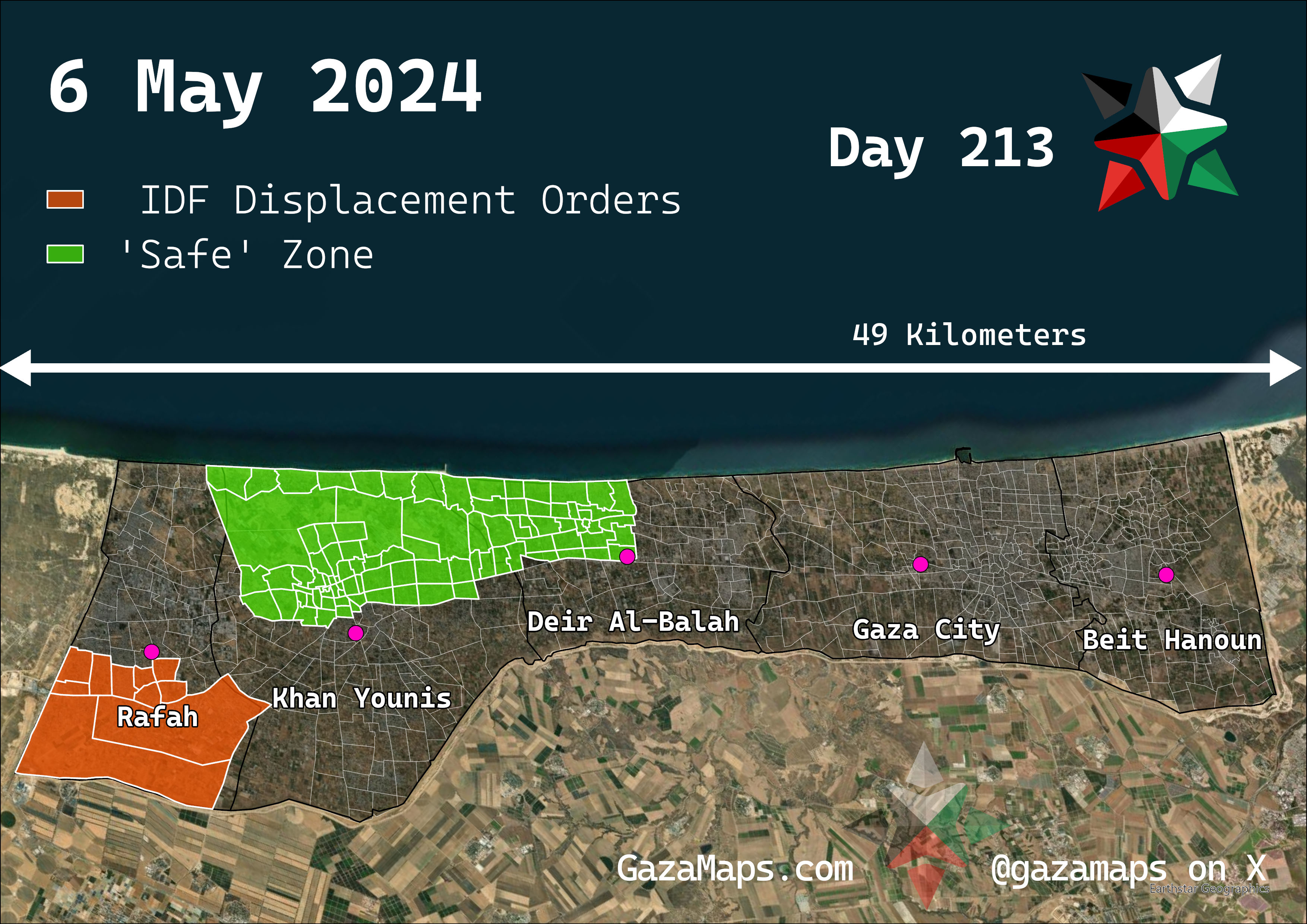 GazaMaps original map, based on IDF displacement order from 06 May 2024