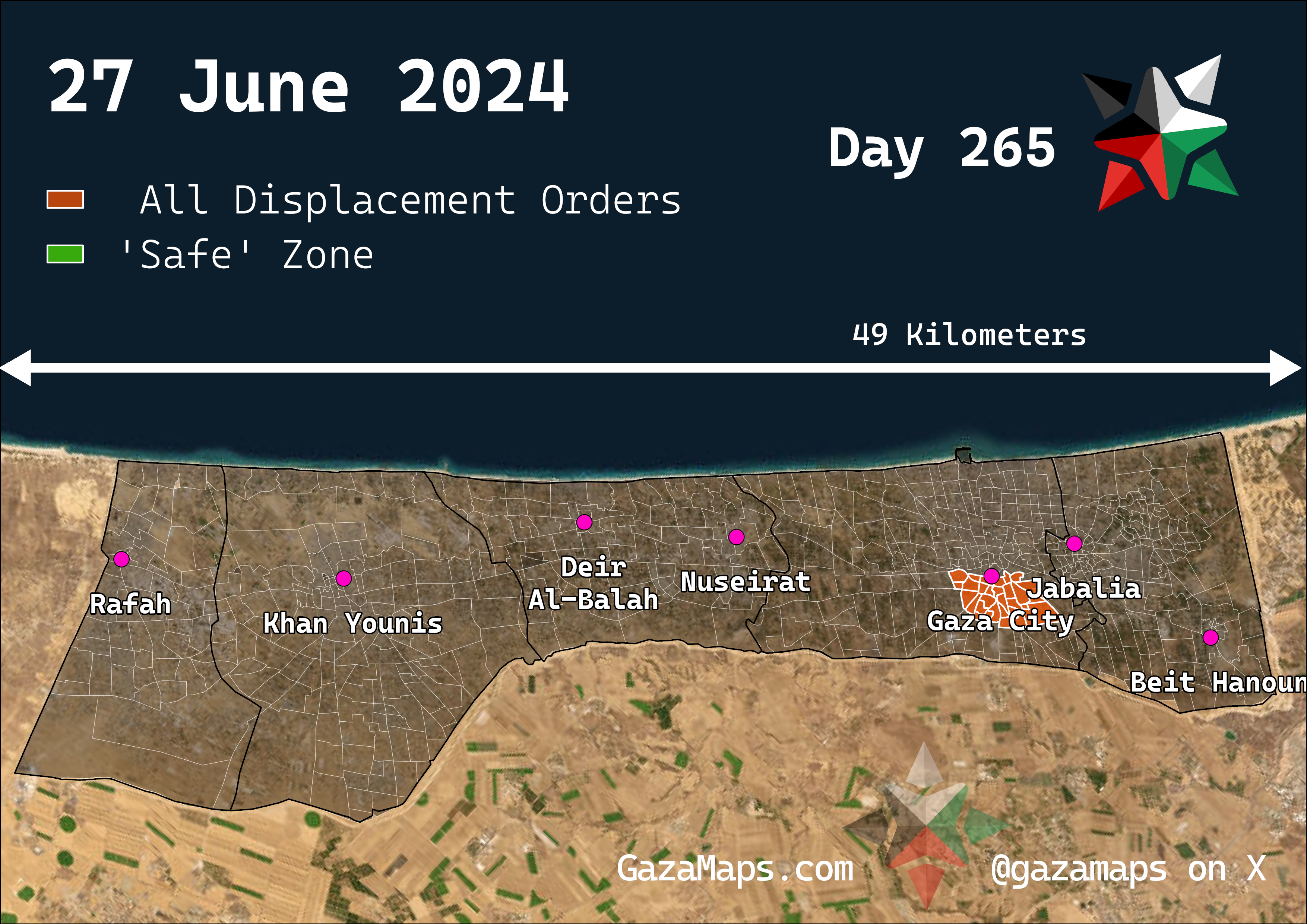 GazaMaps original map, based on IDF displacement order from 27 Jun 2024