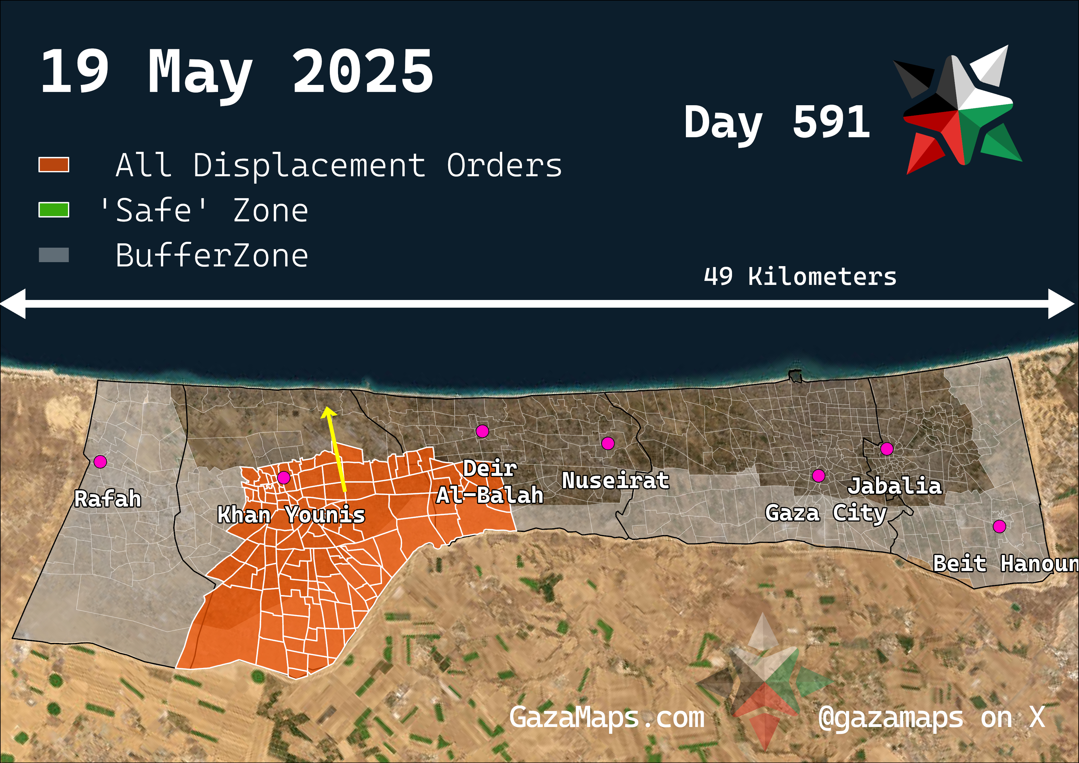 GazaMaps original map, based on IDF displacement order from 19 May 2025