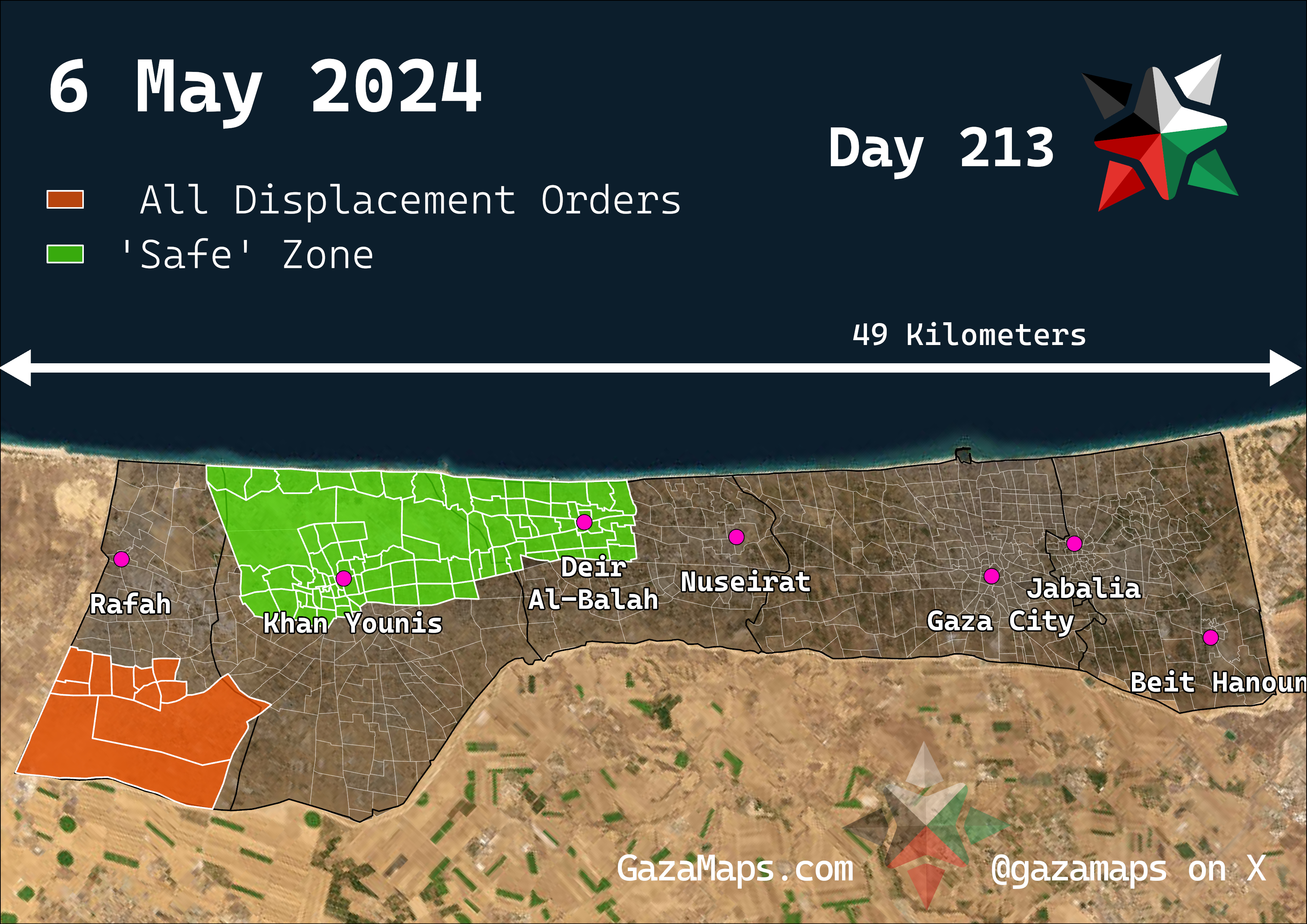 GazaMaps original map, based on IDF displacement order from 6 May 2024