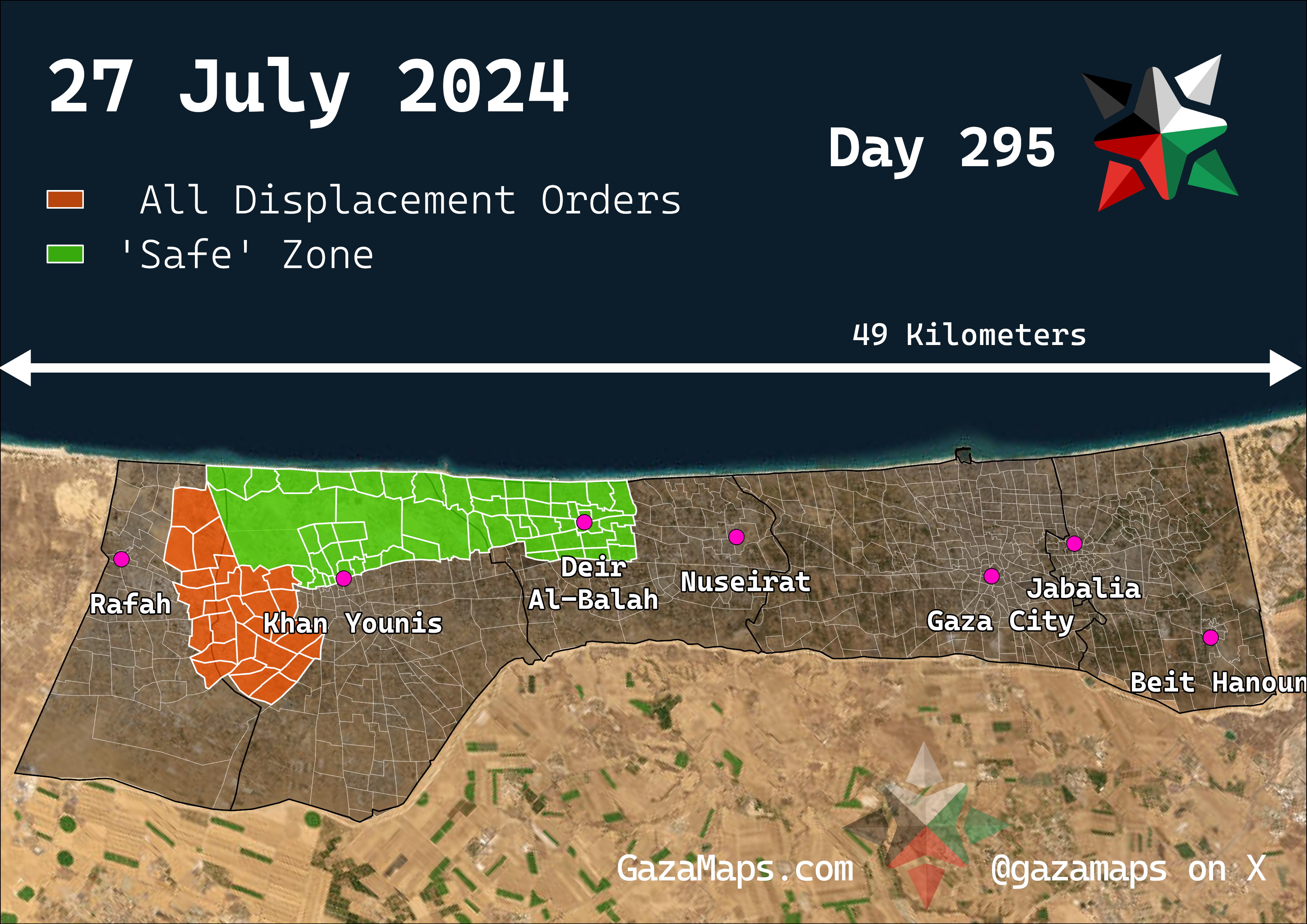 GazaMaps original map, based on IDF displacement order from 27 Jul 2024