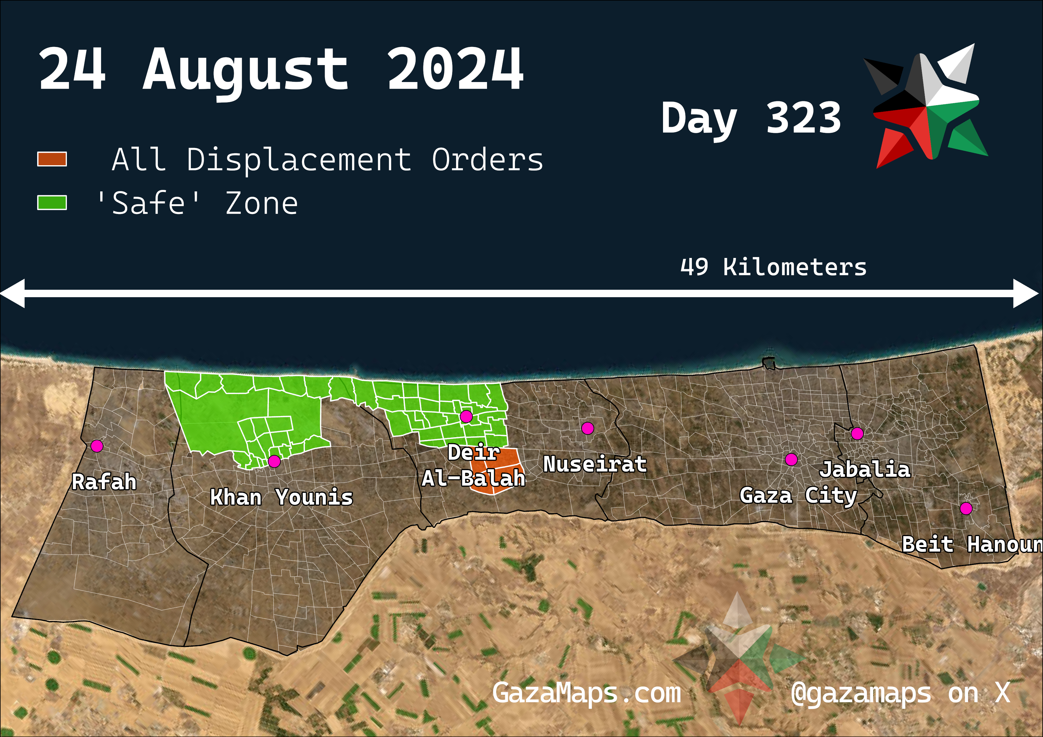 GazaMaps original map, based on IDF displacement order from 24 Aug 2024