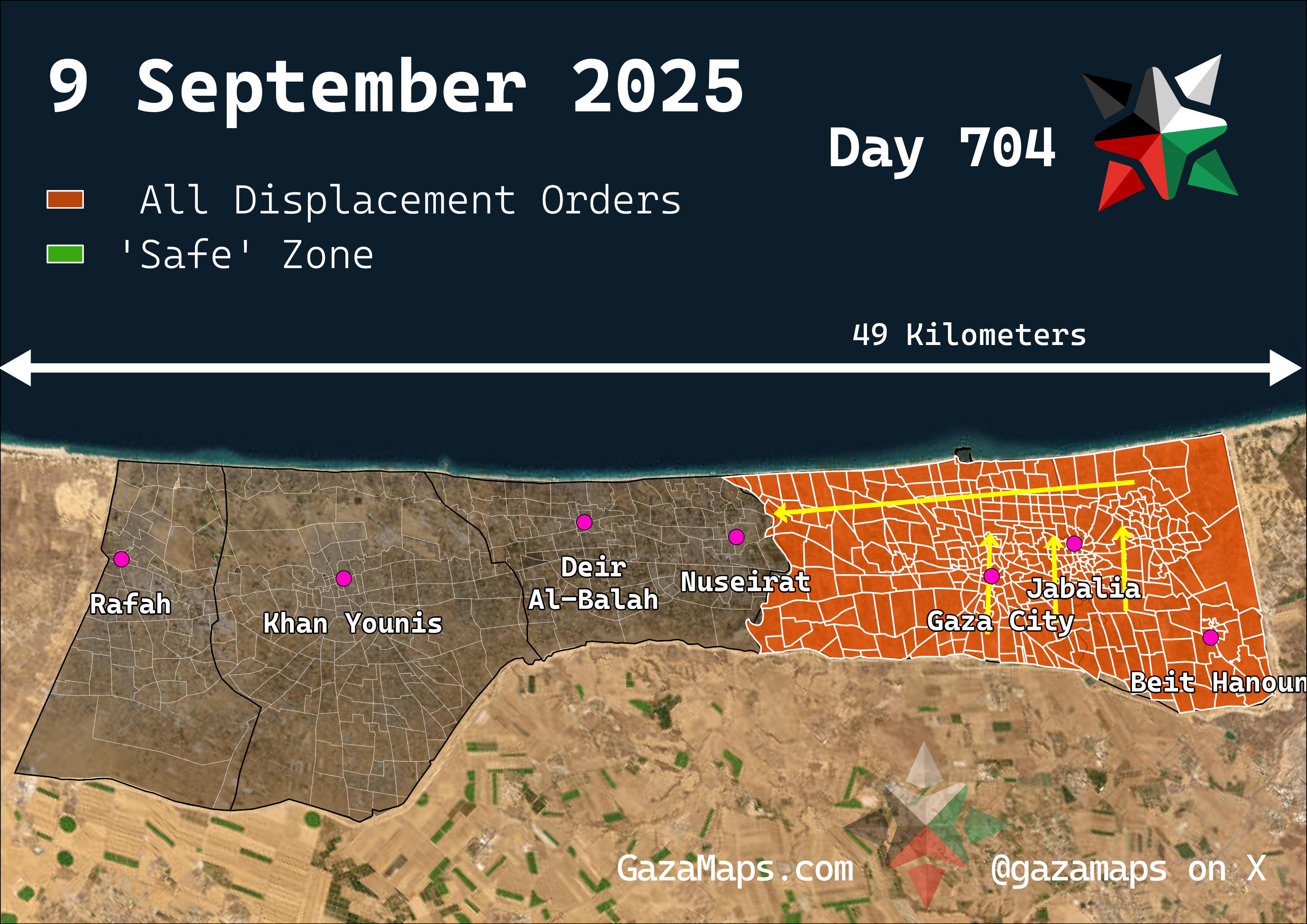 GazaMaps original map, based on IDF displacement order from 9 Sep 2025