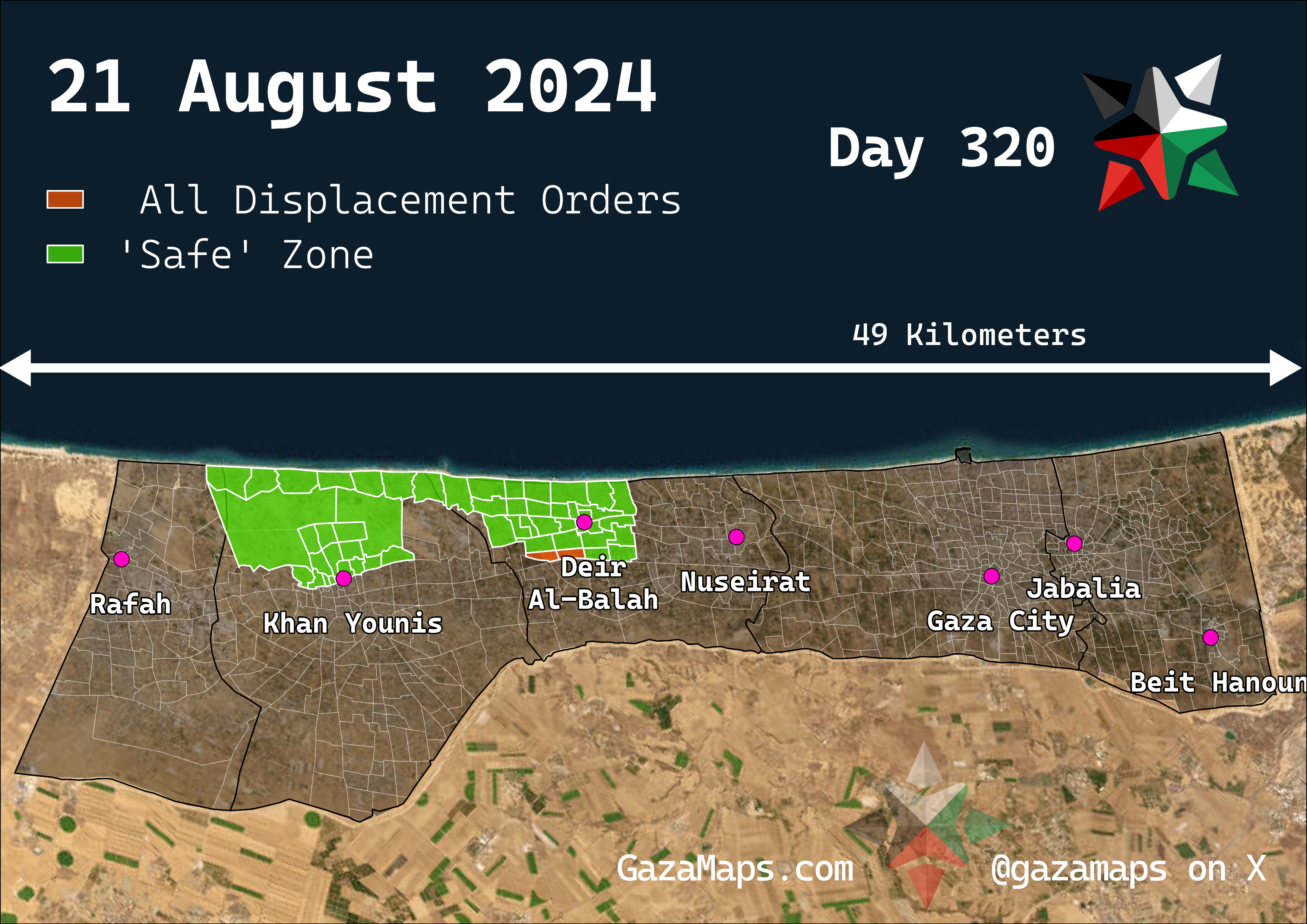 GazaMaps original map, based on IDF displacement order from 21 Aug 2024