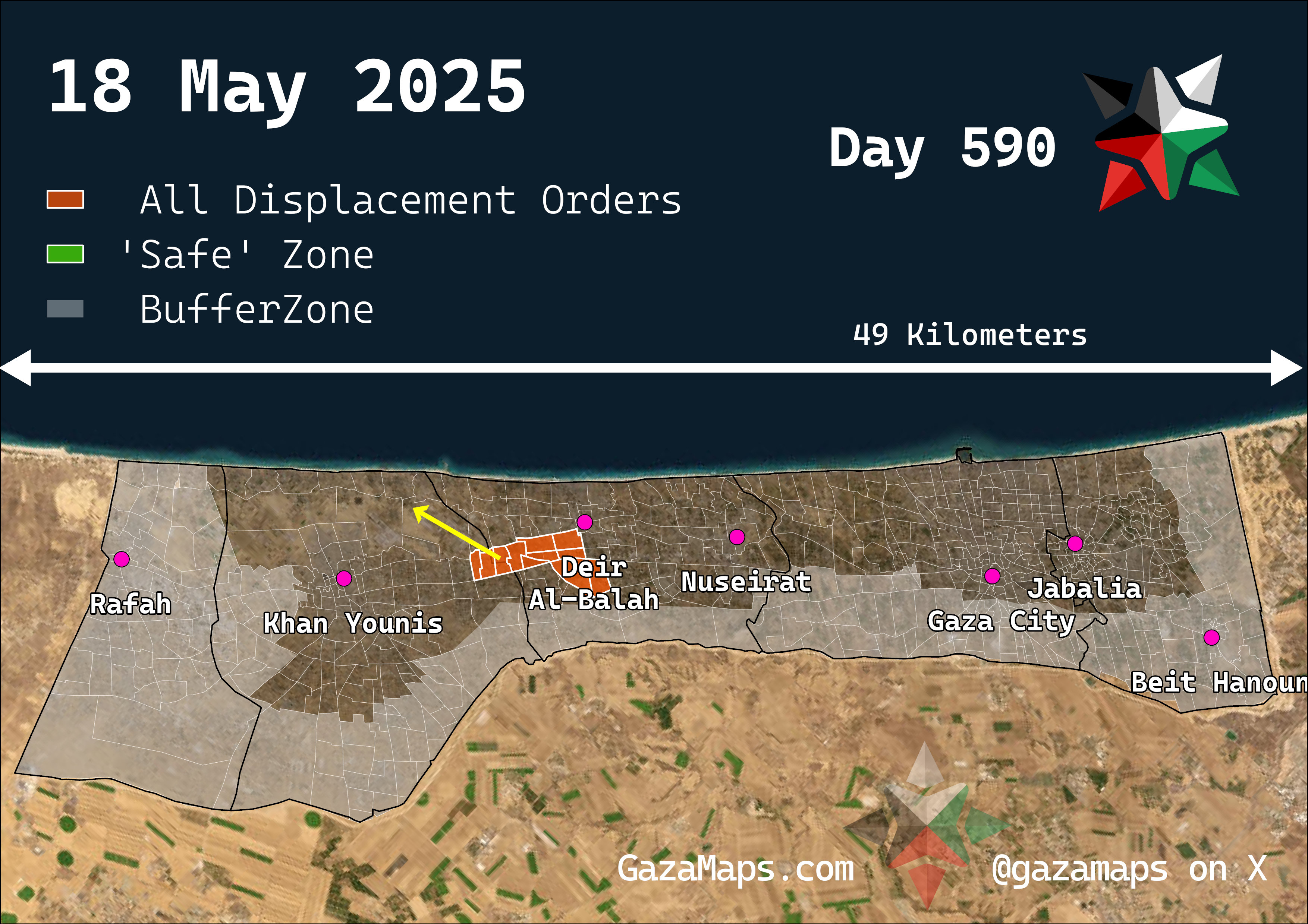 GazaMaps original map, based on IDF displacement order from 18 May 2025