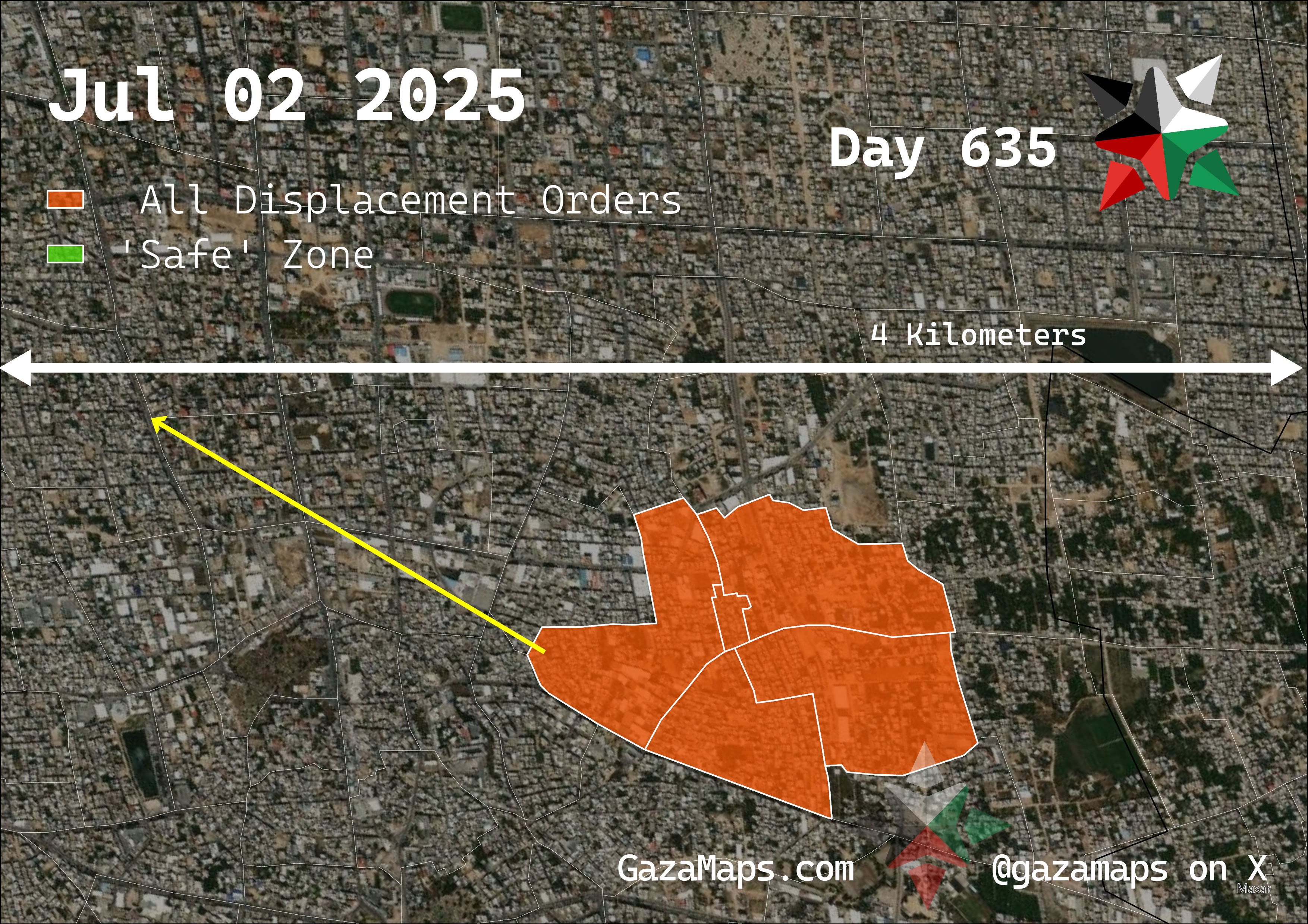 GazaMaps original map, based on IDF displacement order from 02 July 2025