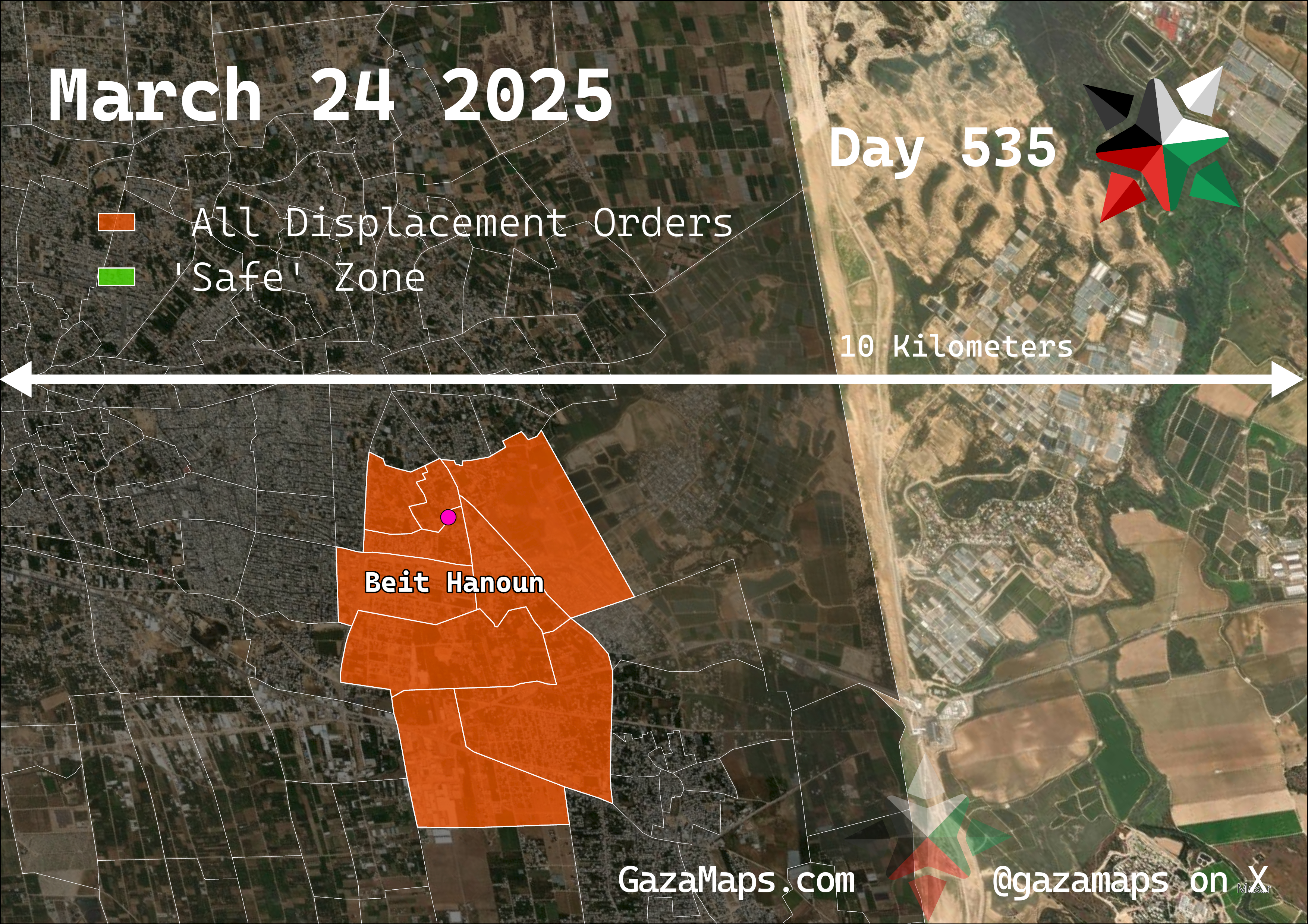GazaMaps original map, based on IDF displacement order from 24 March 2025
