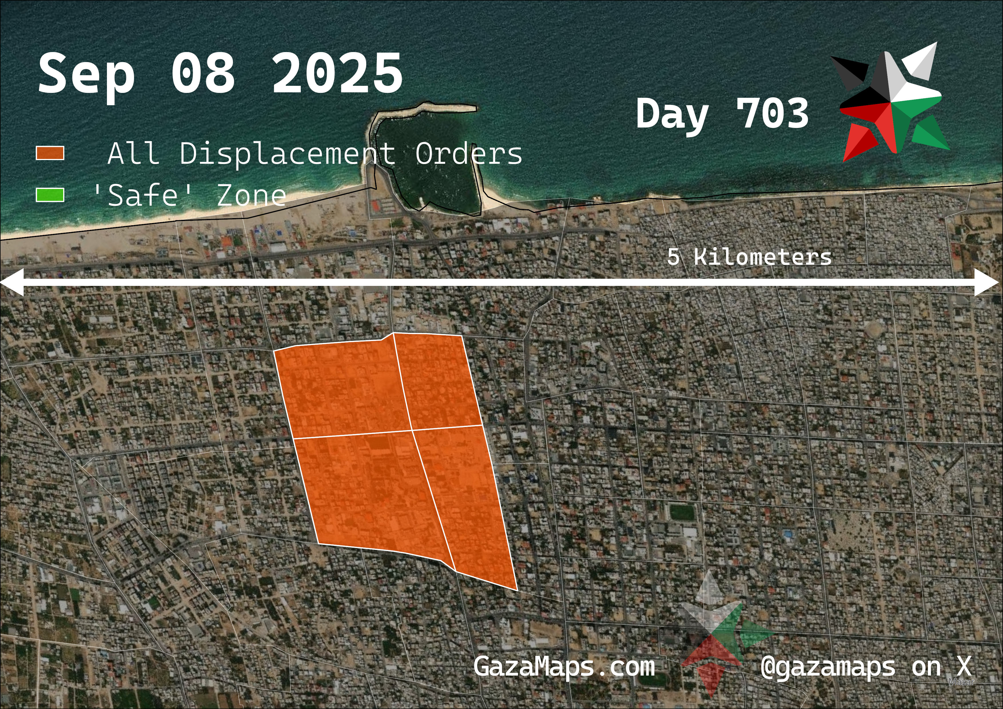 GazaMaps original map, based on IDF displacement order from 08 September 2025