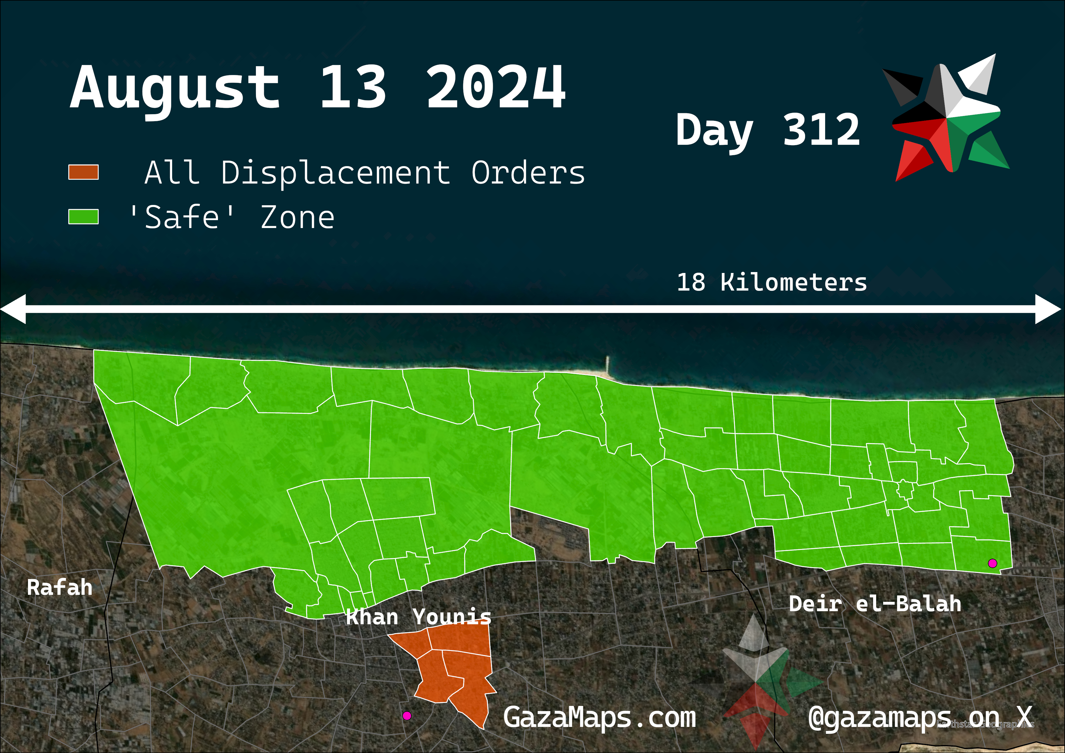GazaMaps original map, based on IDF displacement order from 13 August 2024