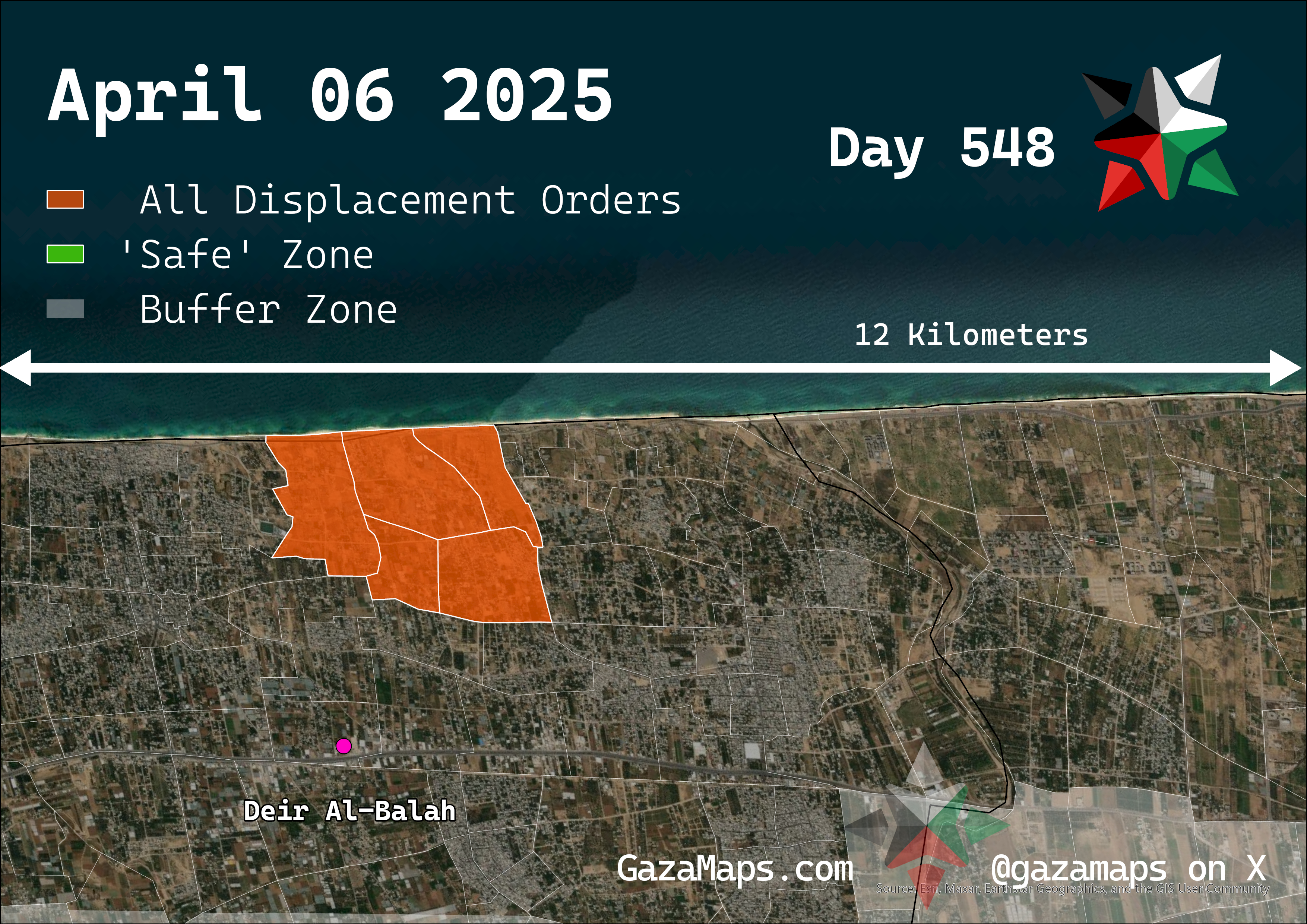 GazaMaps original map, based on IDF displacement order from 06 April 2025