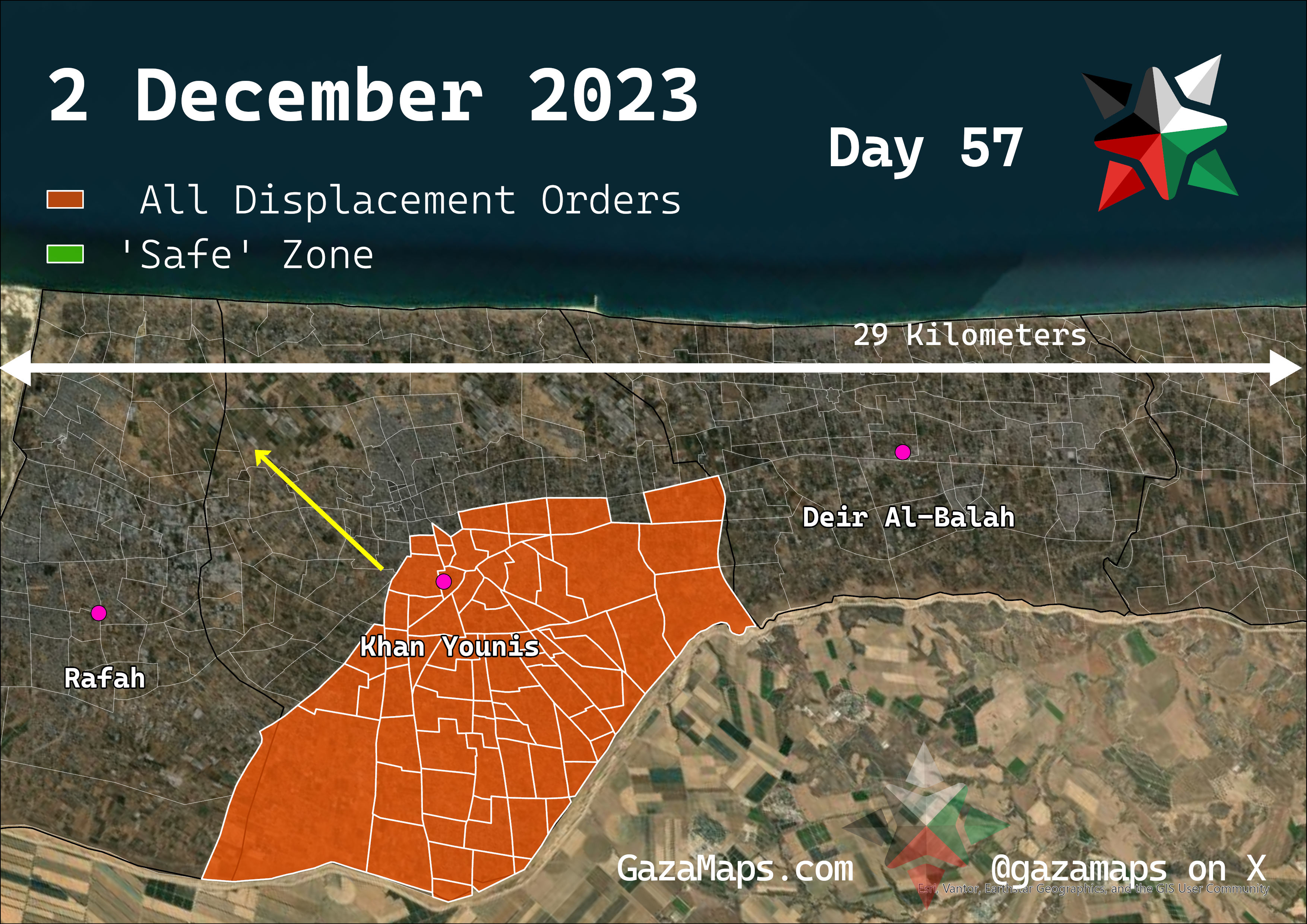 GazaMaps original map, based on IDF displacement order from 02 December 2023