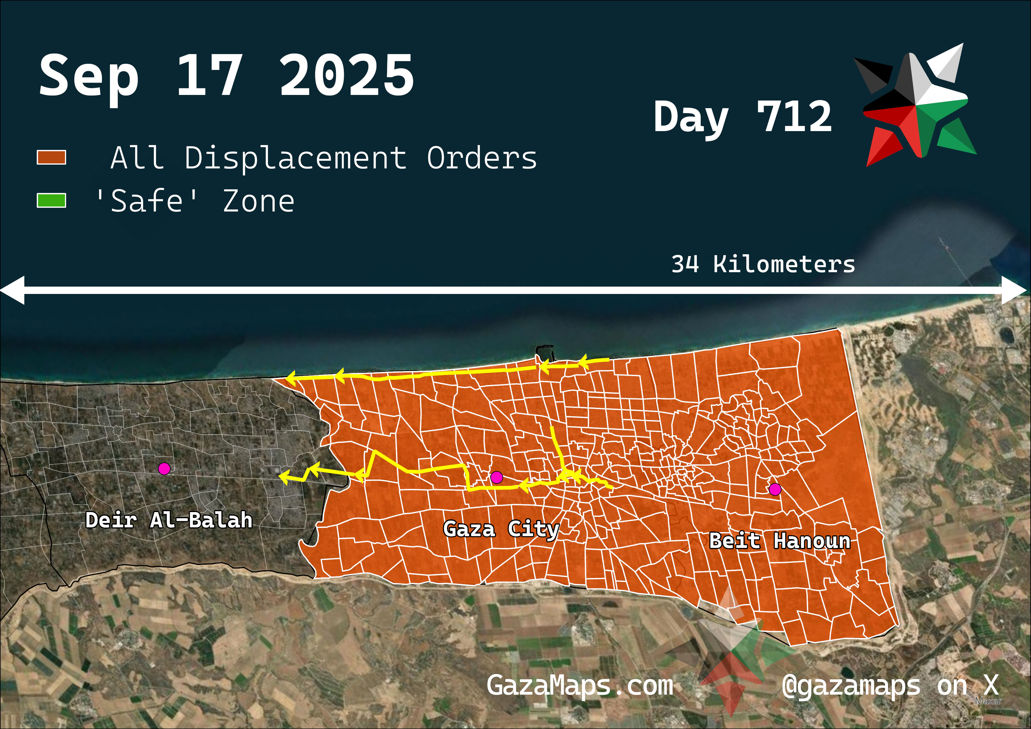 GazaMaps original map, based on IDF displacement order from 17 September 2025
