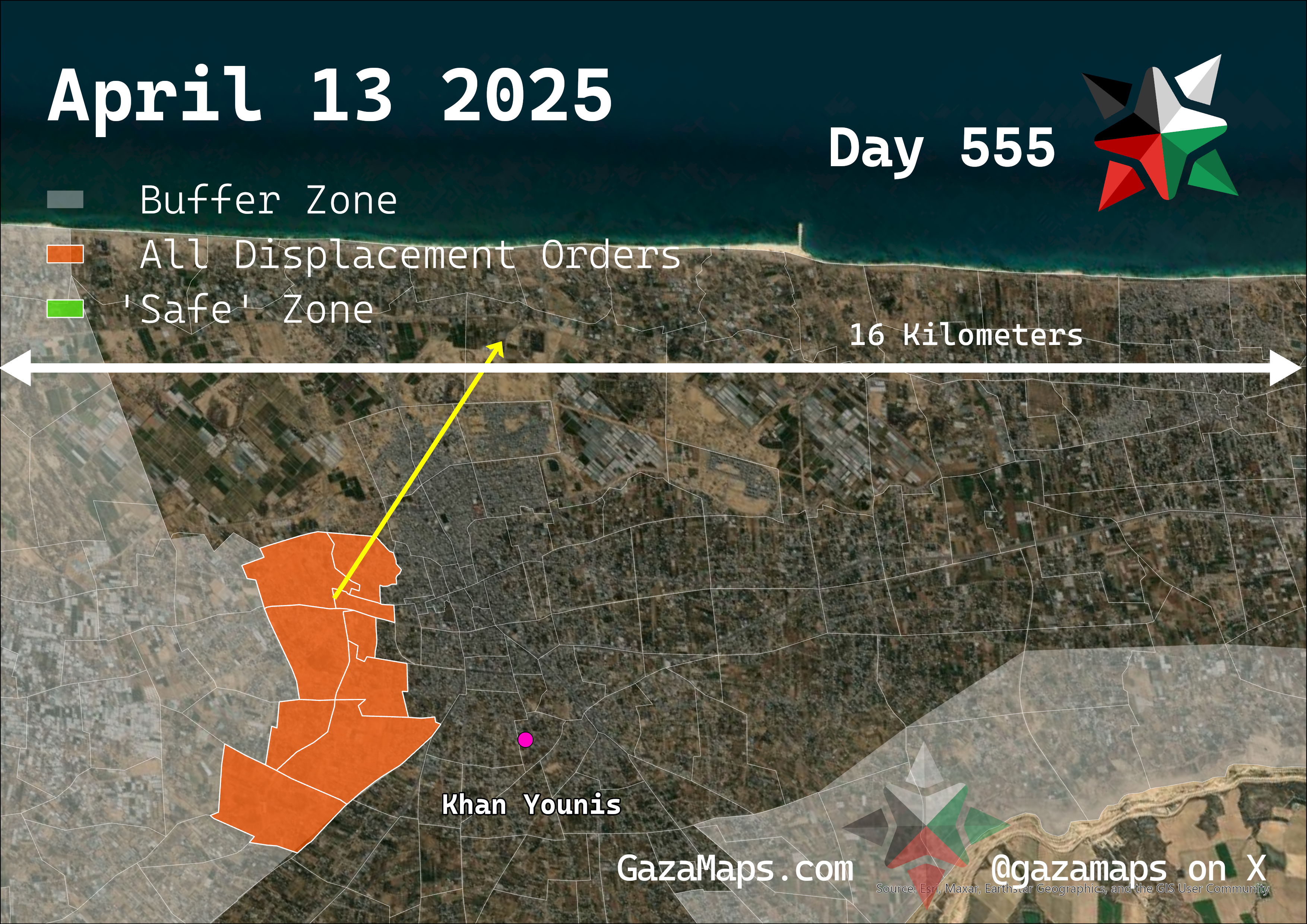 GazaMaps original map, based on IDF displacement order from 13 April 2025