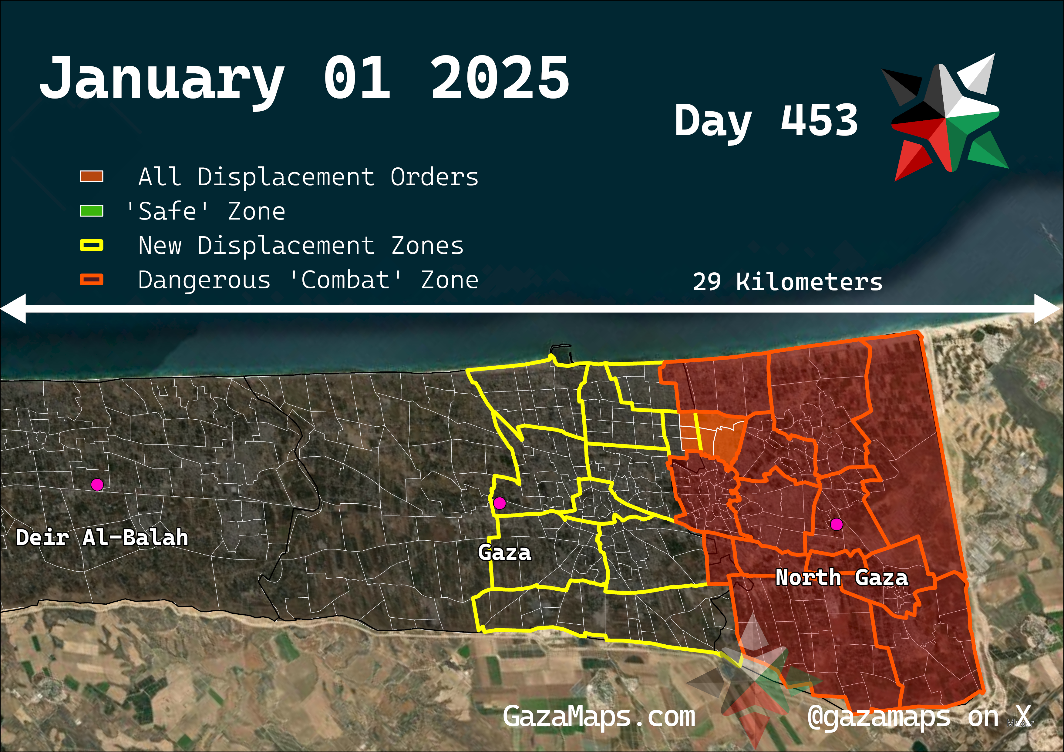 GazaMaps original map, based on IDF displacement order from 01 January 2025
