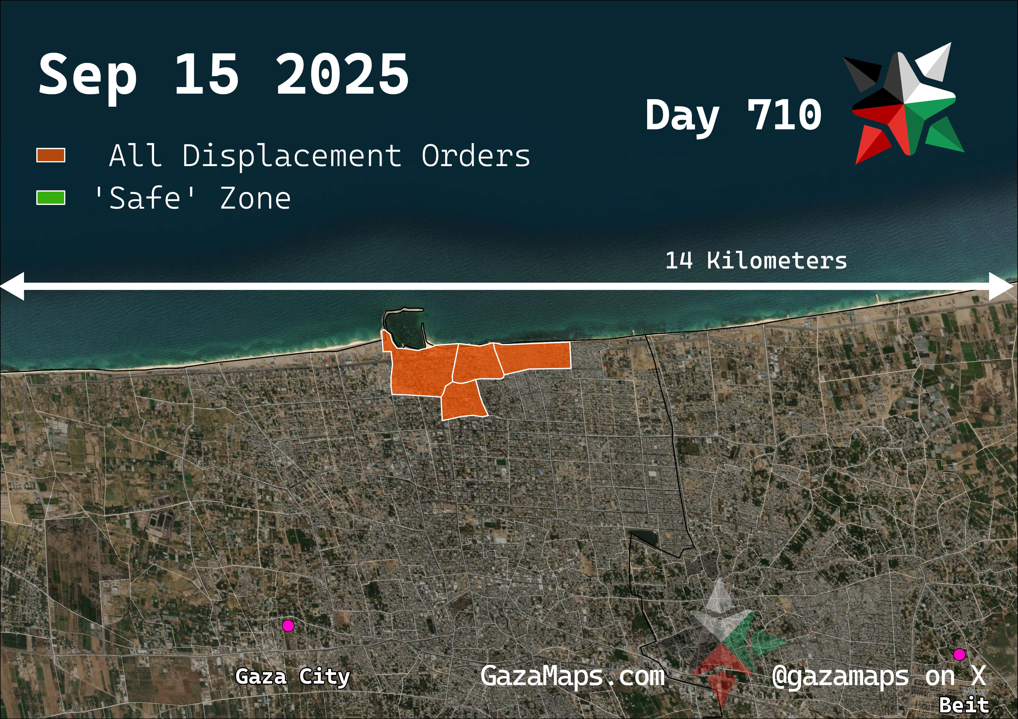 GazaMaps original map, based on IDF displacement order from 15 September 2025
