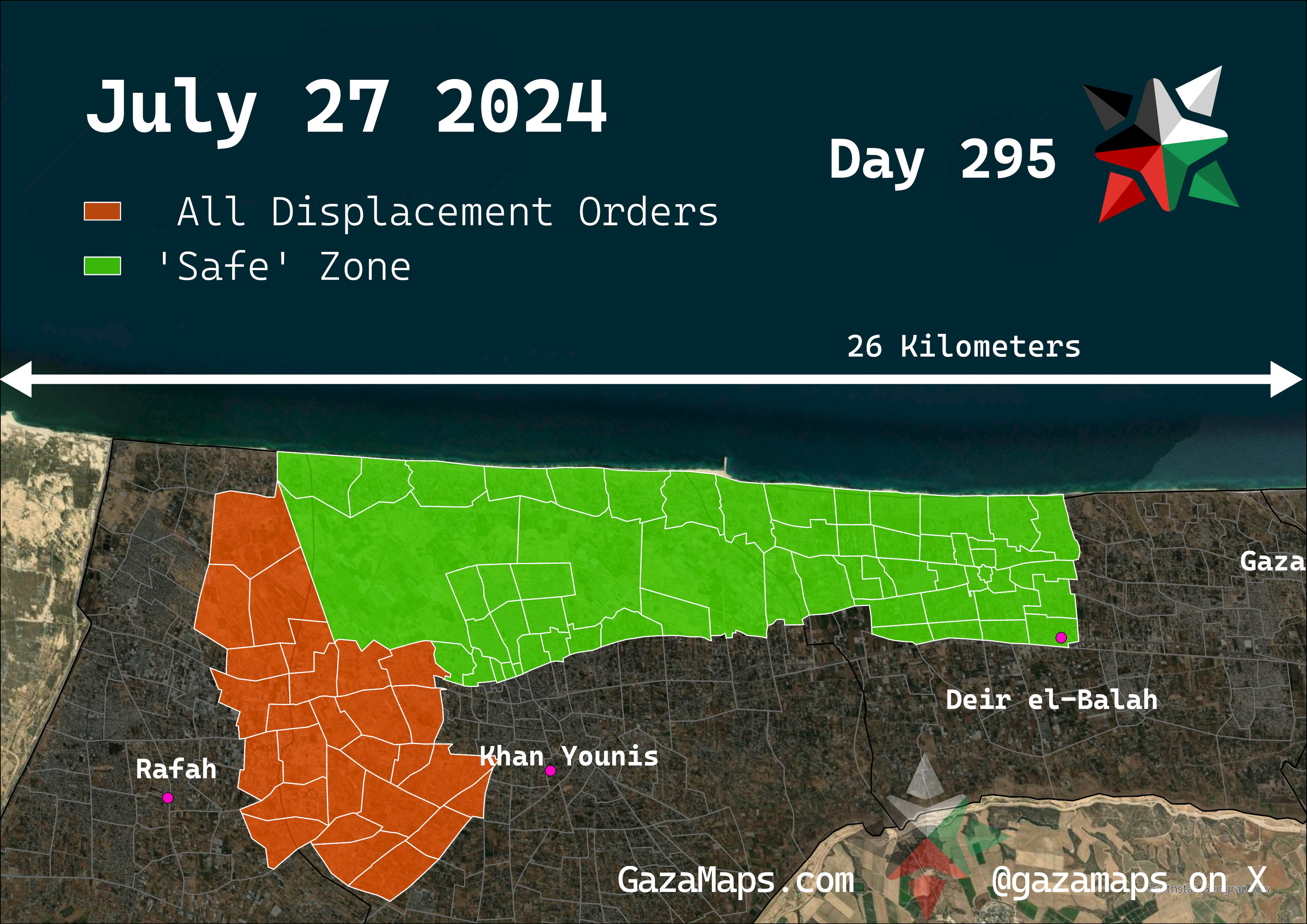 GazaMaps original map, based on IDF displacement order from 27 July 2024