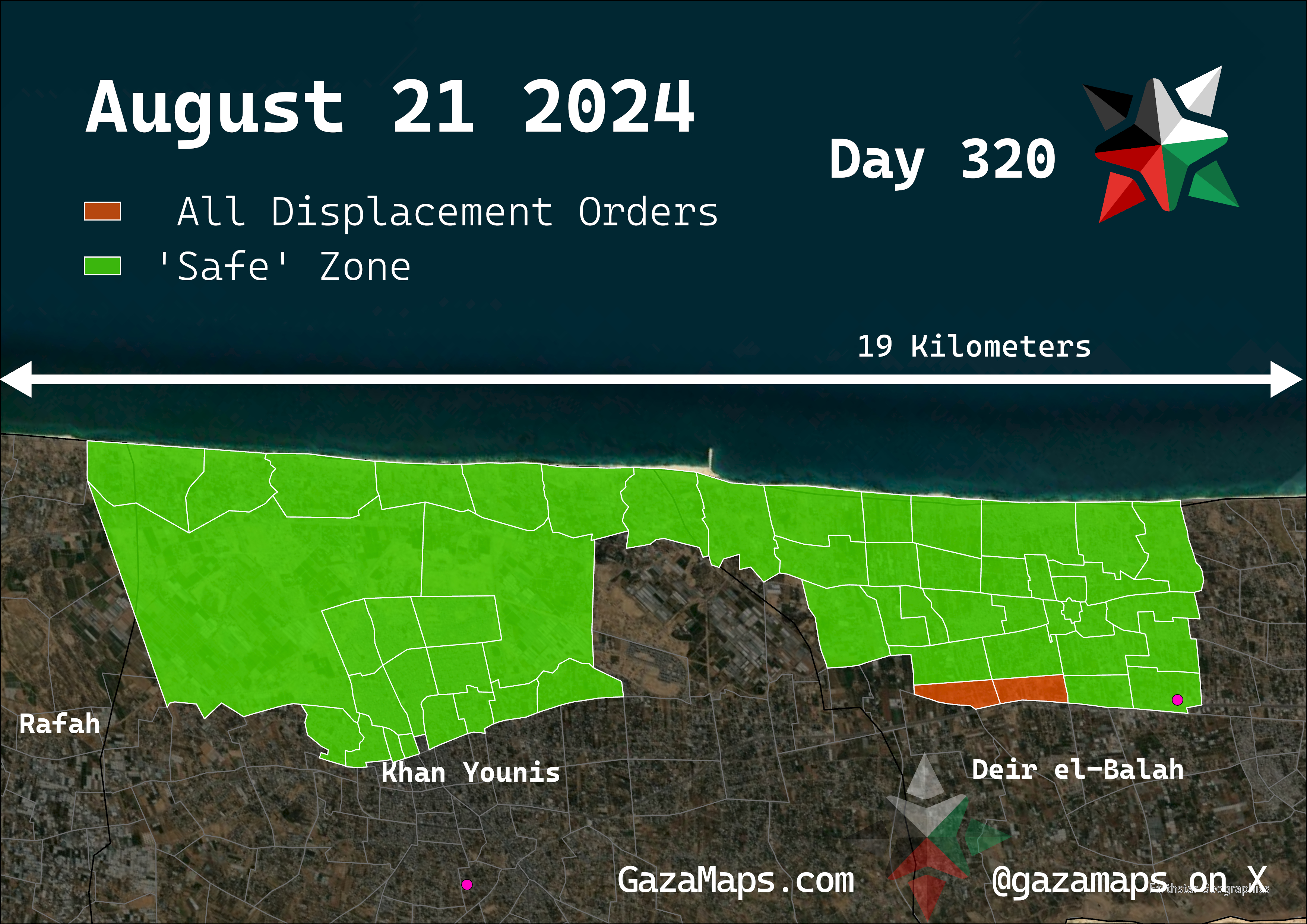 GazaMaps original map, based on IDF displacement order from 21 August 2024